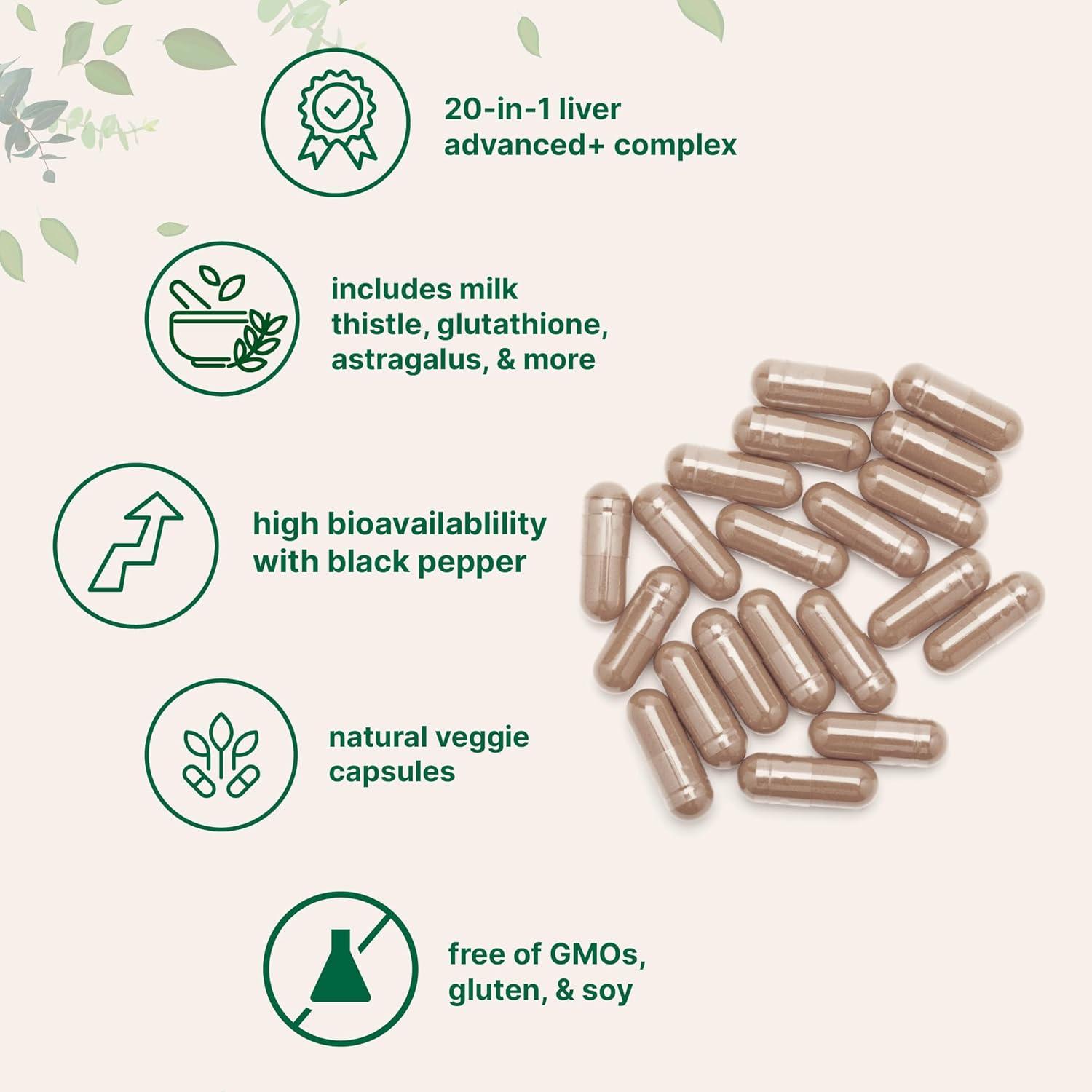 image:imageLiver Advanced 240 Veggie Capsules 20in1 Complex with Milk Thistle Dandelion NAD NAC ALA TUDCA Glutathione Artichoke Turmeric amp Astragalus NonGMO Gluten Free240 Count Pack of 1