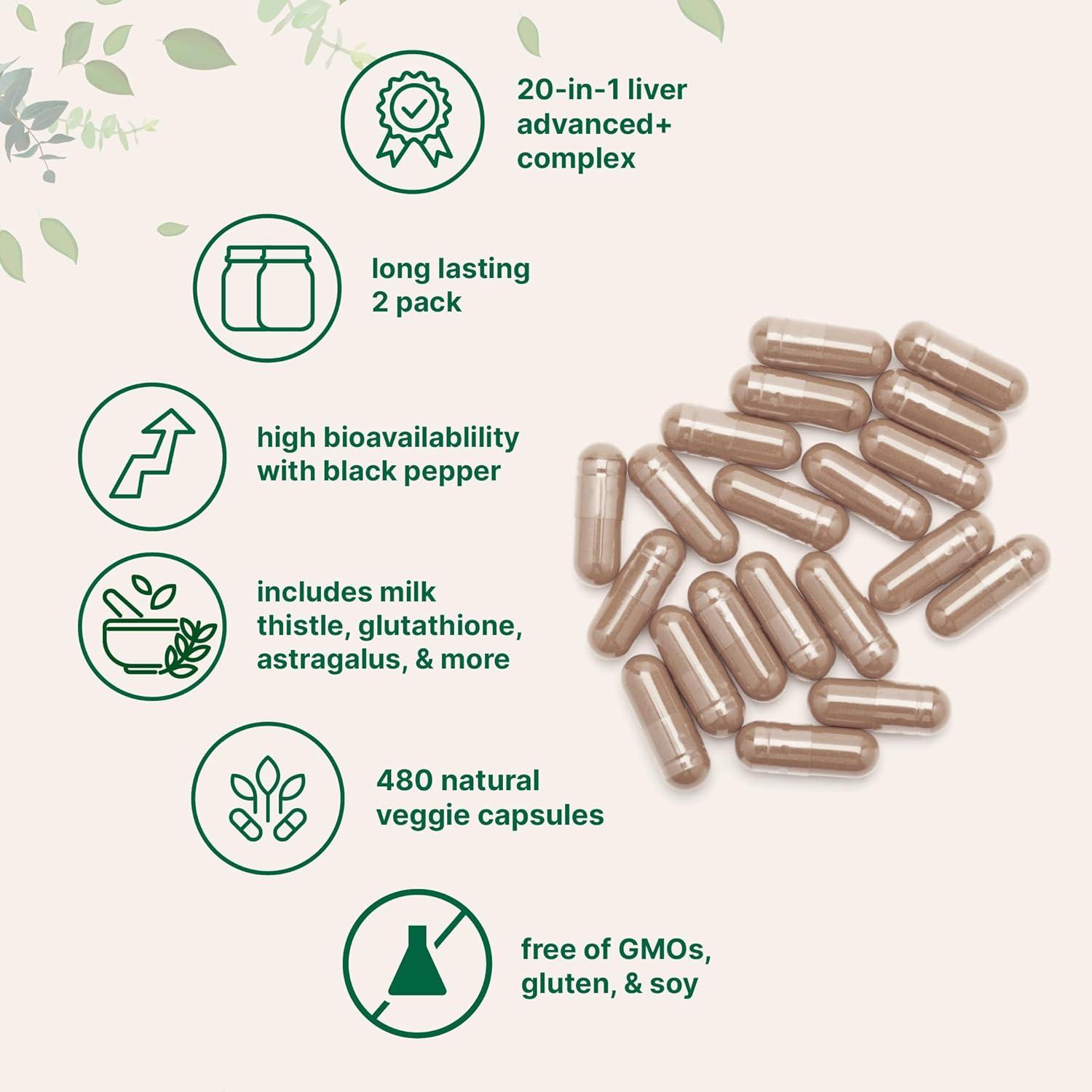 image:imageLiver Advanced 240 Veggie Capsules 20in1 Complex with Milk Thistle Dandelion NAD NAC ALA TUDCA Glutathione Artichoke Turmeric amp Astragalus NonGMO Gluten Free240 Count Pack of 2
