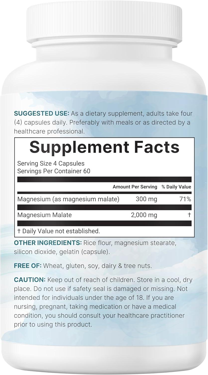 image:imageMagnesium Malate 2000mg 240 Capsules Magnesium Supplement with Elemental Form Chelated Mineral Supplements NonGMO Gluten Free