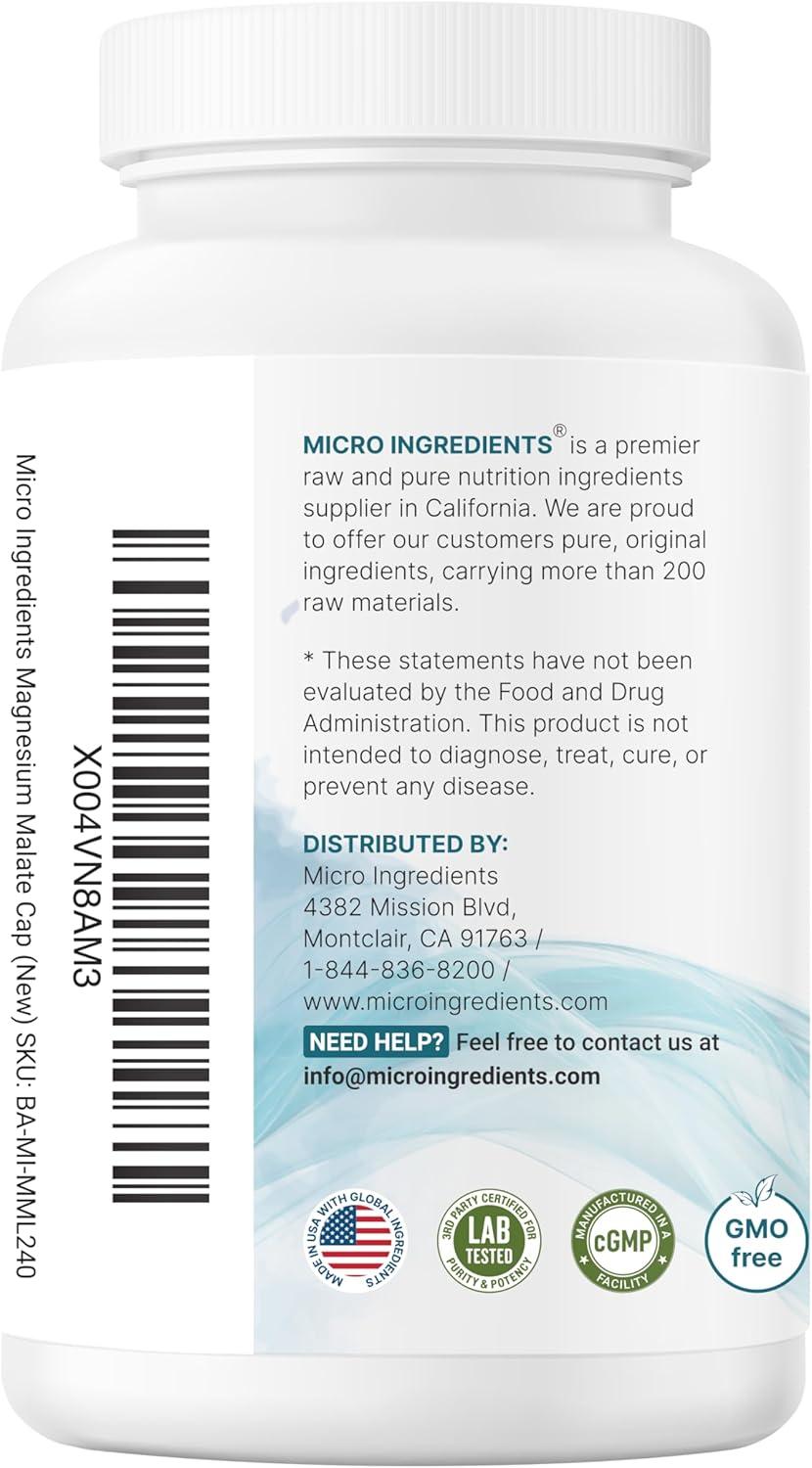 image:imageMagnesium Malate 2000mg 240 Capsules Magnesium Supplement with Elemental Form Chelated Mineral Supplements NonGMO Gluten Free