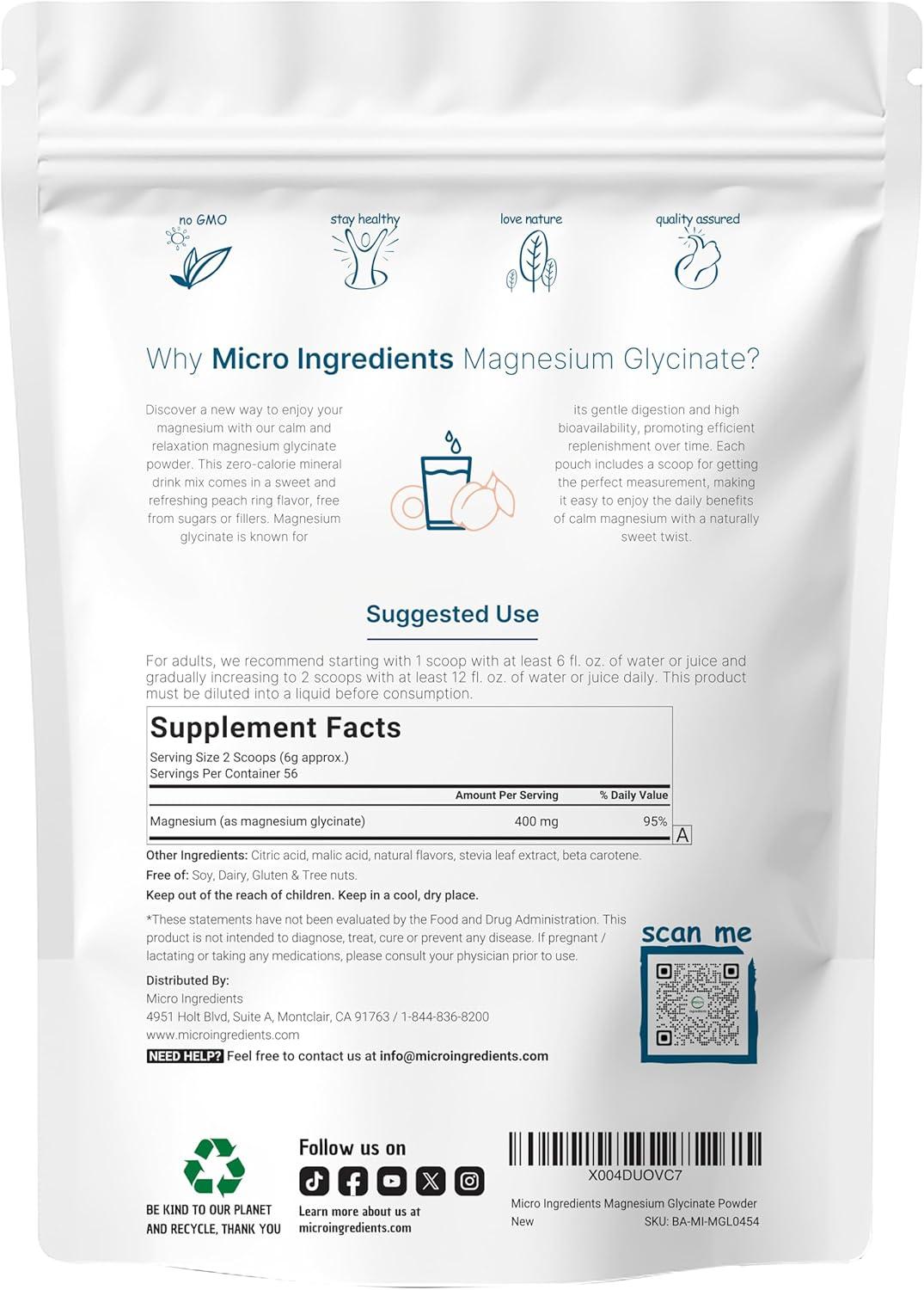 image:imageMagnesium Powder 12oz 56 Servings Magnesium Glycinate Powder Sweet Peach Ring Flavored Sleep Muscle Heart amp Nerve Health Support Easily Absorbed NonGMO Vegan Sugar Free