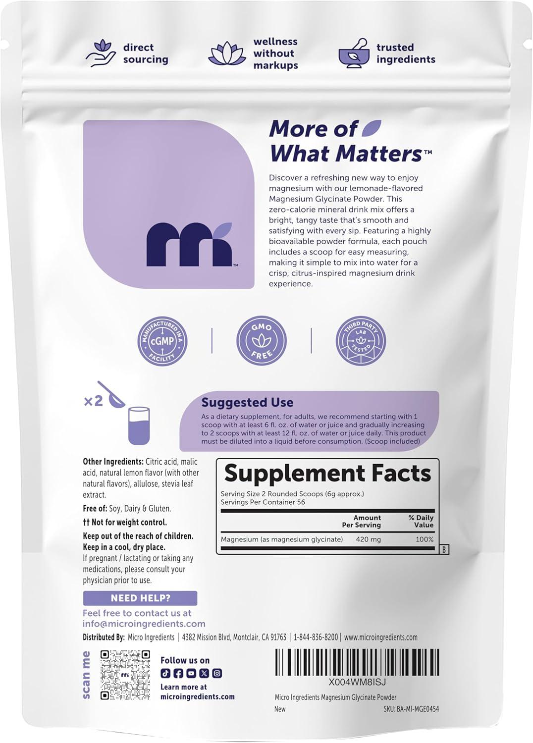image:imageMagnesium Powder 420mg Per Serving 12oz 56 Servings Sugar Free Lemonade Flavor Magnesium Glycinate Powder Supplement with Elemental Form Chelated Minerals NonGMO Vegan