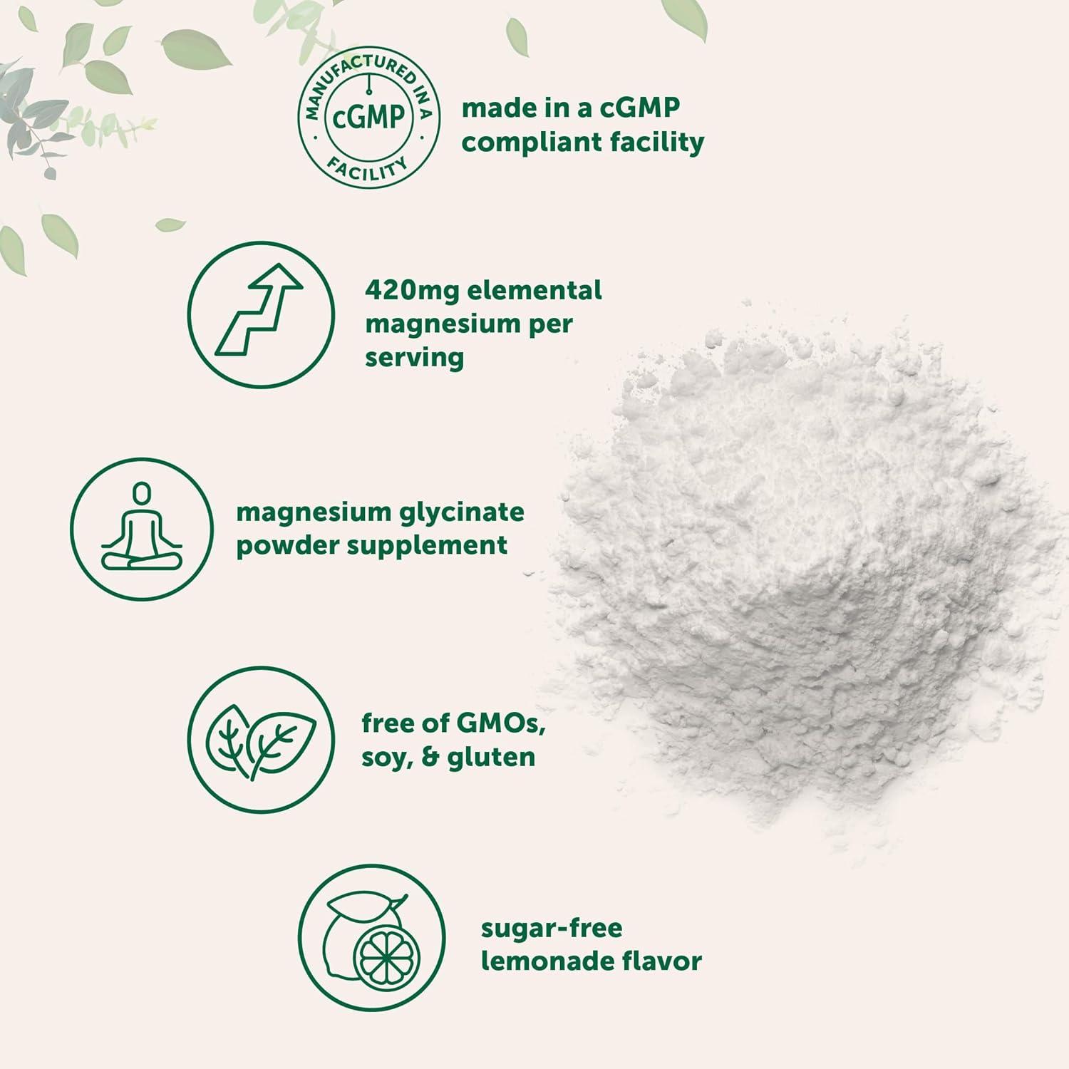 image:imageMagnesium Powder 420mg Per Serving 12oz 56 Servings Sugar Free Lemonade Flavor Magnesium Glycinate Powder Supplement with Elemental Form Chelated Minerals NonGMO Vegan