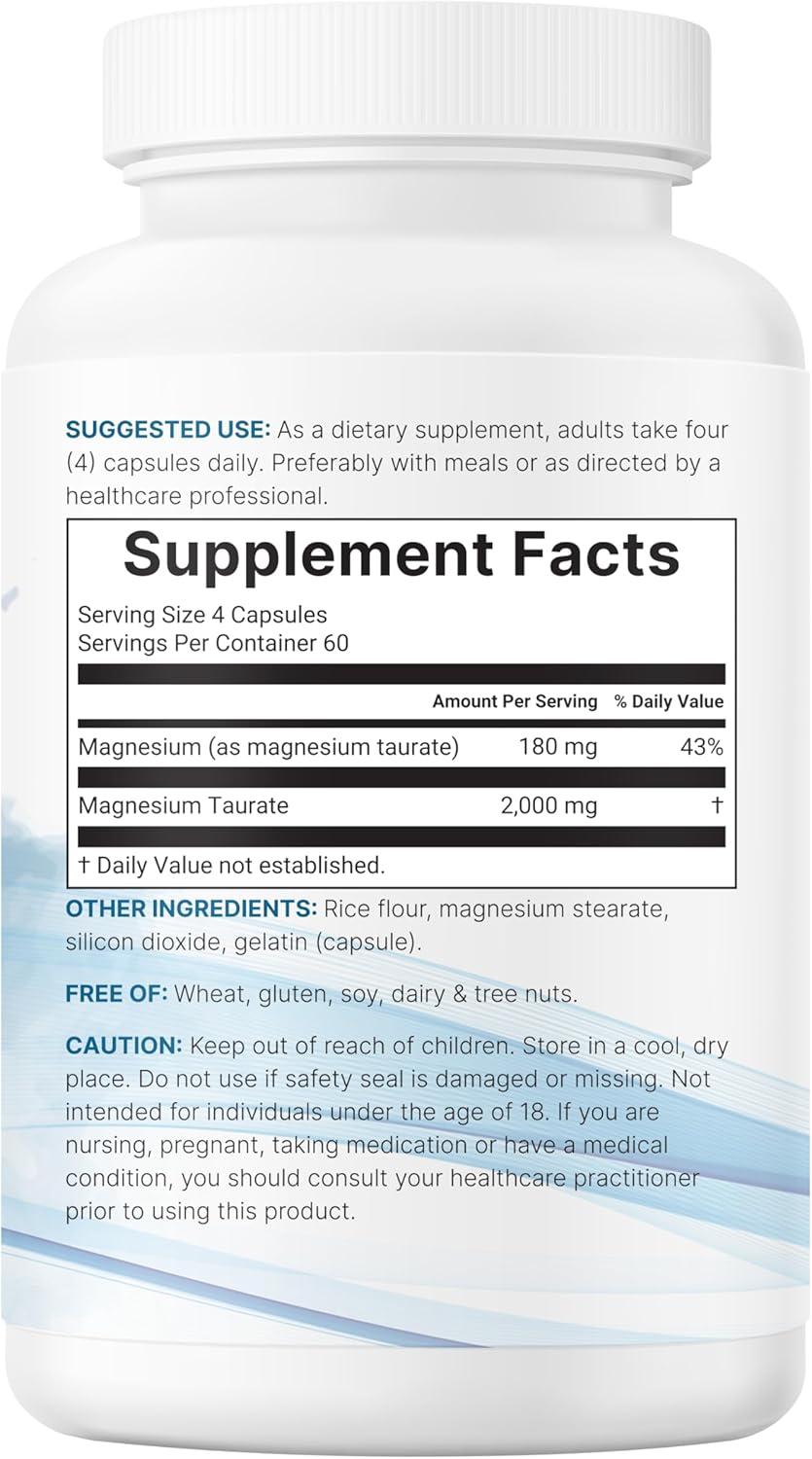 image:imageMagnesium Taurate 2000mg 240 Capsules Highly Bioavailable Chelated Magnesium Supplement Mineral Supplements for Men amp Women NonGMO Gluten Free