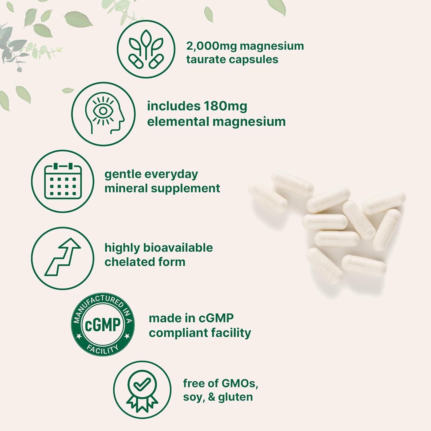 image:imageMagnesium Taurate 2000mg 240 Capsules Highly Bioavailable Chelated Magnesium Supplement Mineral Supplements for Men amp Women NonGMO Gluten Free
