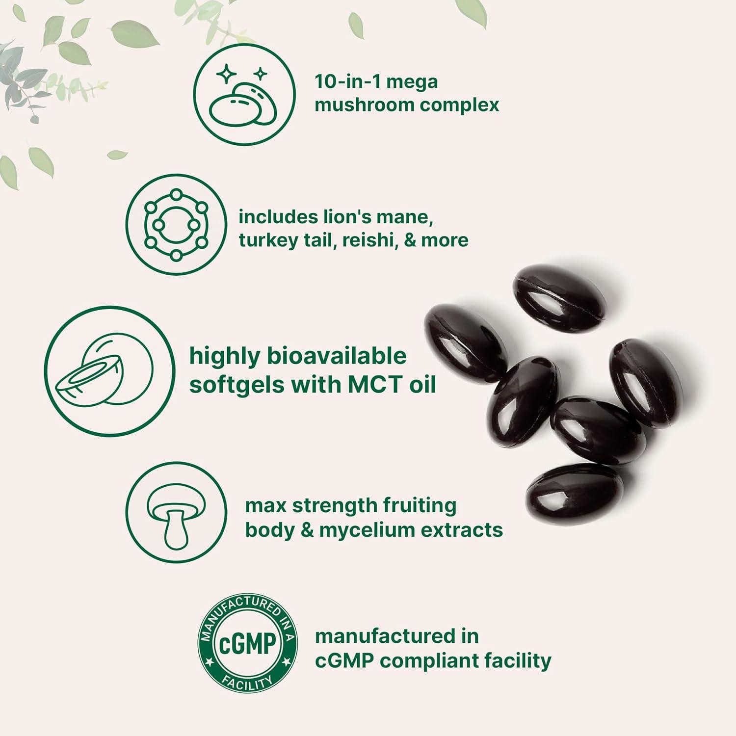image:imageMicro Ingredients 10in1 Mega Mushroom Complex Supplement Lions Mane Cordyceps Reishi Chaga amp More 240 Softgels with MCT Oil 4 Month Supply Adaptogenic Functional Mushroom Blend