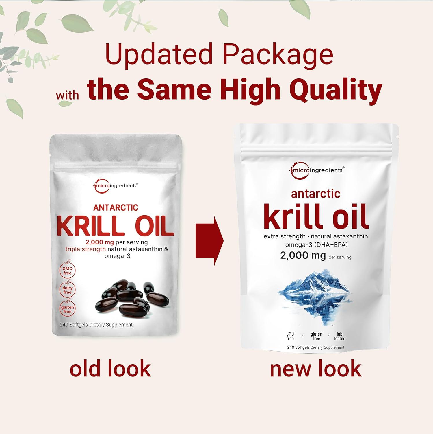 image:imageMicro Ingredients Antarctic Krill Oil Supplement 2000mg Per Serving 120 Softgels Triple Strength Rich in Omega3s EPA DHA amp Natural Astaxanthin Supports Immune System amp Brain Health240 Count Pack of 1