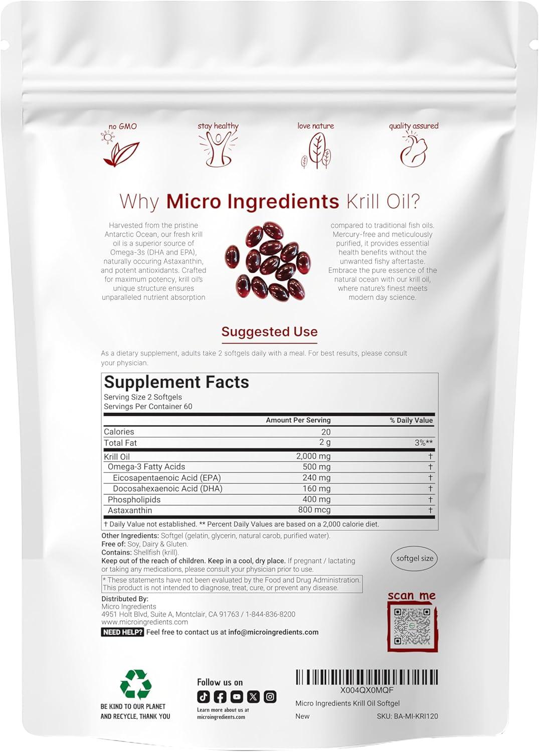 image:imageMicro Ingredients Antarctic Krill Oil Supplement 2000mg Per Serving 120 Softgels Triple Strength Rich in Omega3s EPA DHA amp Natural Astaxanthin Supports Immune System amp Brain Health120 Count Pack of 1