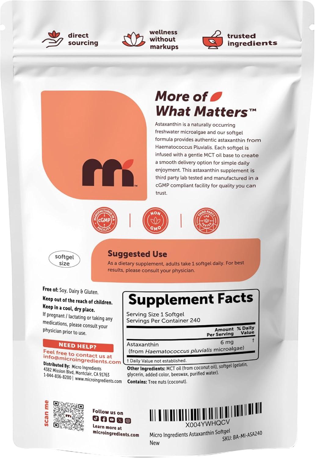 image:imageMicro Ingredients Astaxanthin 6mg with MCT Oil 120 Softgels Premium Astaxanthin Antioxidant Supplements Fresh Microalgae Source Triple Strength NonGMO Gluten Free No Soy240 Count Pack of 1