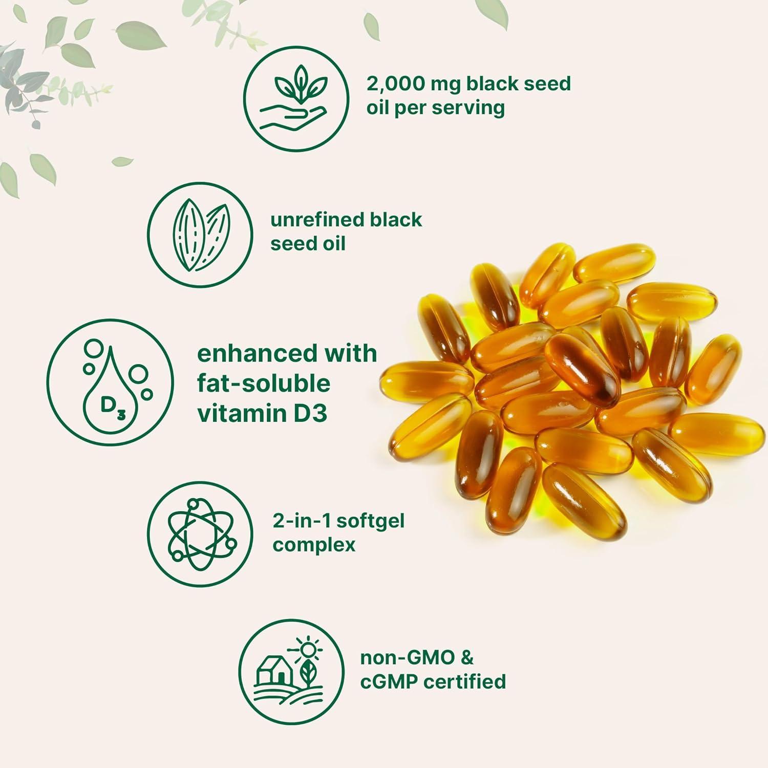 image:imageMicro Ingredients Black Seed Oil with Vitamin D3 1000 IU 240 Softgels 2000 mg Black Seed Oil Per Serving Nigella Sativa Oil 2in1 Unrefined Seed Oil Formula NonGMO cGMP Manufactured