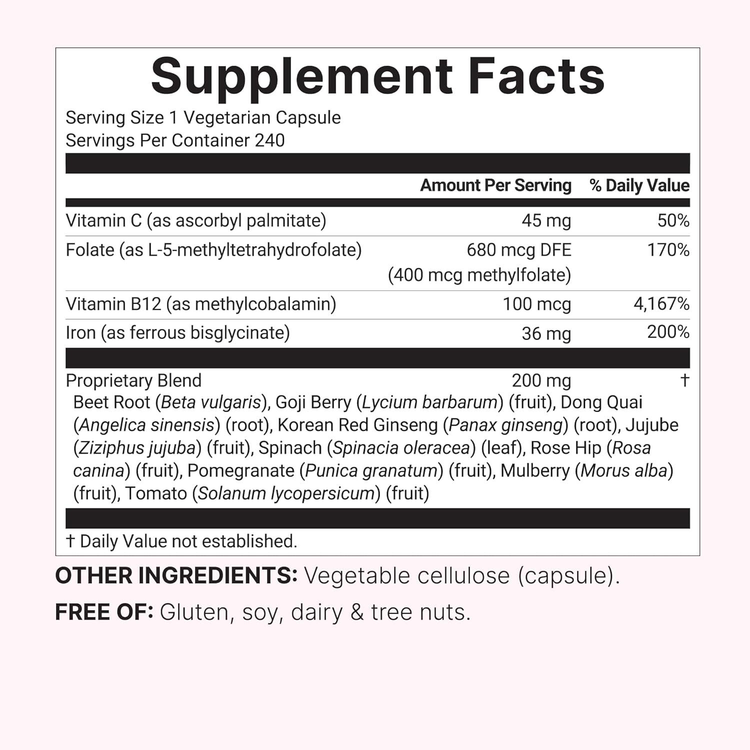 image:imageMicro Ingredients Blood Advanced Iron Supplement 240 Veggie Capsules 14in1 Iron Bisglycinate with Folate Vitamins B C Chelated Iron Complex with Botanical Blend NonGMO