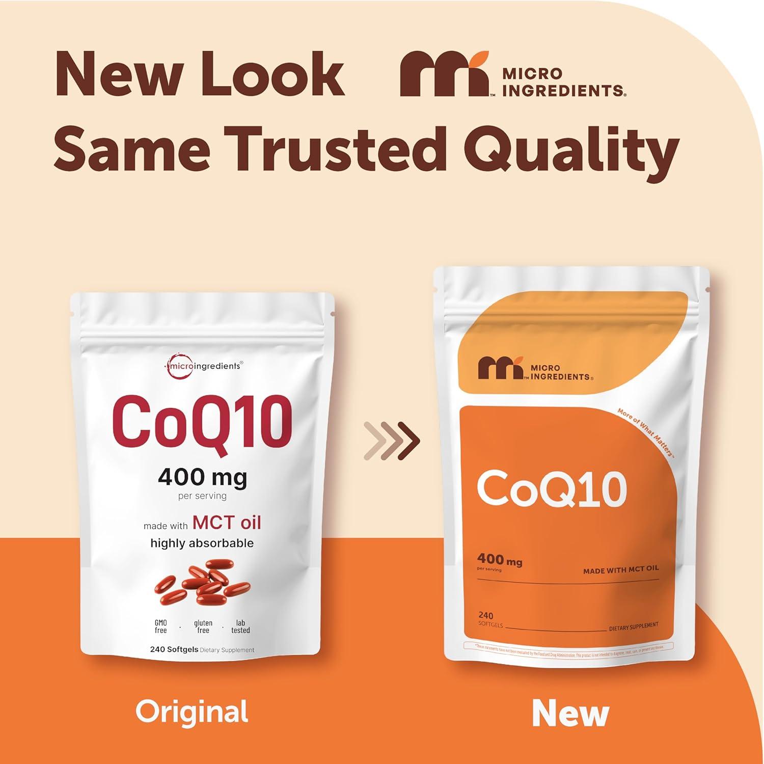 image:imageMicro Ingredients CoQ10 400 mg Per Serving 240 Softgels Made with Coconut MCT Oil Coenzyme Q10 Ubiquinone NonGMO