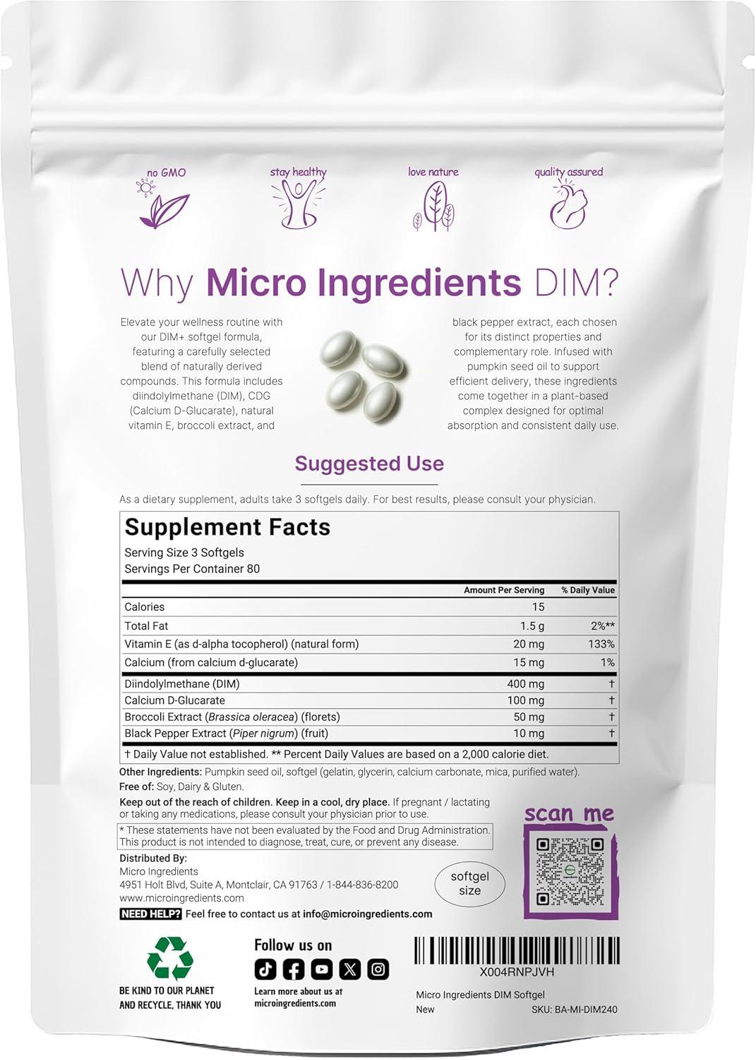 image:imageMicro Ingredients DIM Supplement 400mg for Men amp Women 240 Softgels with Pumpkin Seed Oil Highly Bioavailable 7in1 Complex with Vitamin E CDG Broccoli amp Black Pepper Extract