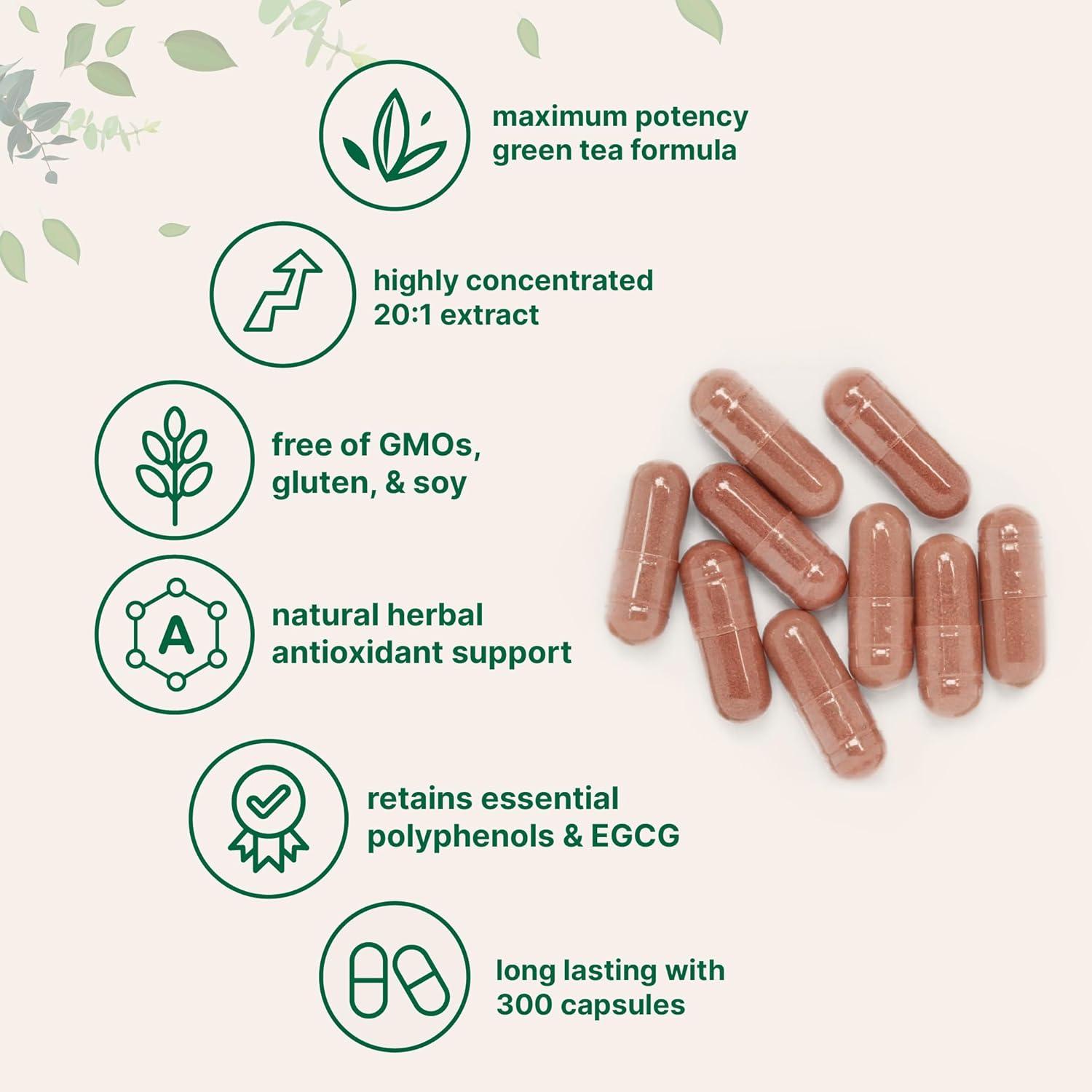 image:imageMicro Ingredients Extra Strength Green Tea Extract 300 Capsules 5 Month Supply Maximum Potency Polyphenols Antioxidant Supplement for Skin Energy Brain amp Heart Support