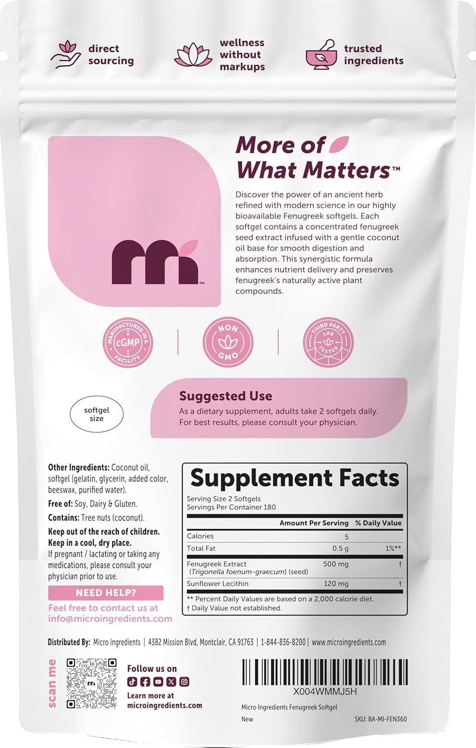 image:imageMicro Ingredients Fenugreek with Sunflower Lecithin 360 Softgels 6 Month Supply Fenugreek Seed Extract for Breastfeeding amp Lactation Support Made with Coconut Oil NonGMO