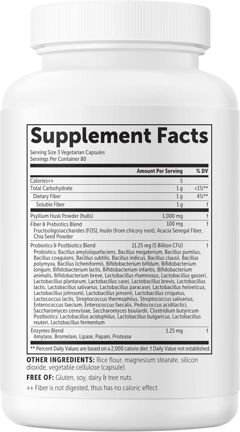 image:imageMicro Ingredients Fiber 240 Vegetarian Capsules Soluble Fiber Supplement with Psyllium Husk 5in1 with Probiotics Prebiotics Postbiotics amp Enzymes NonGMO