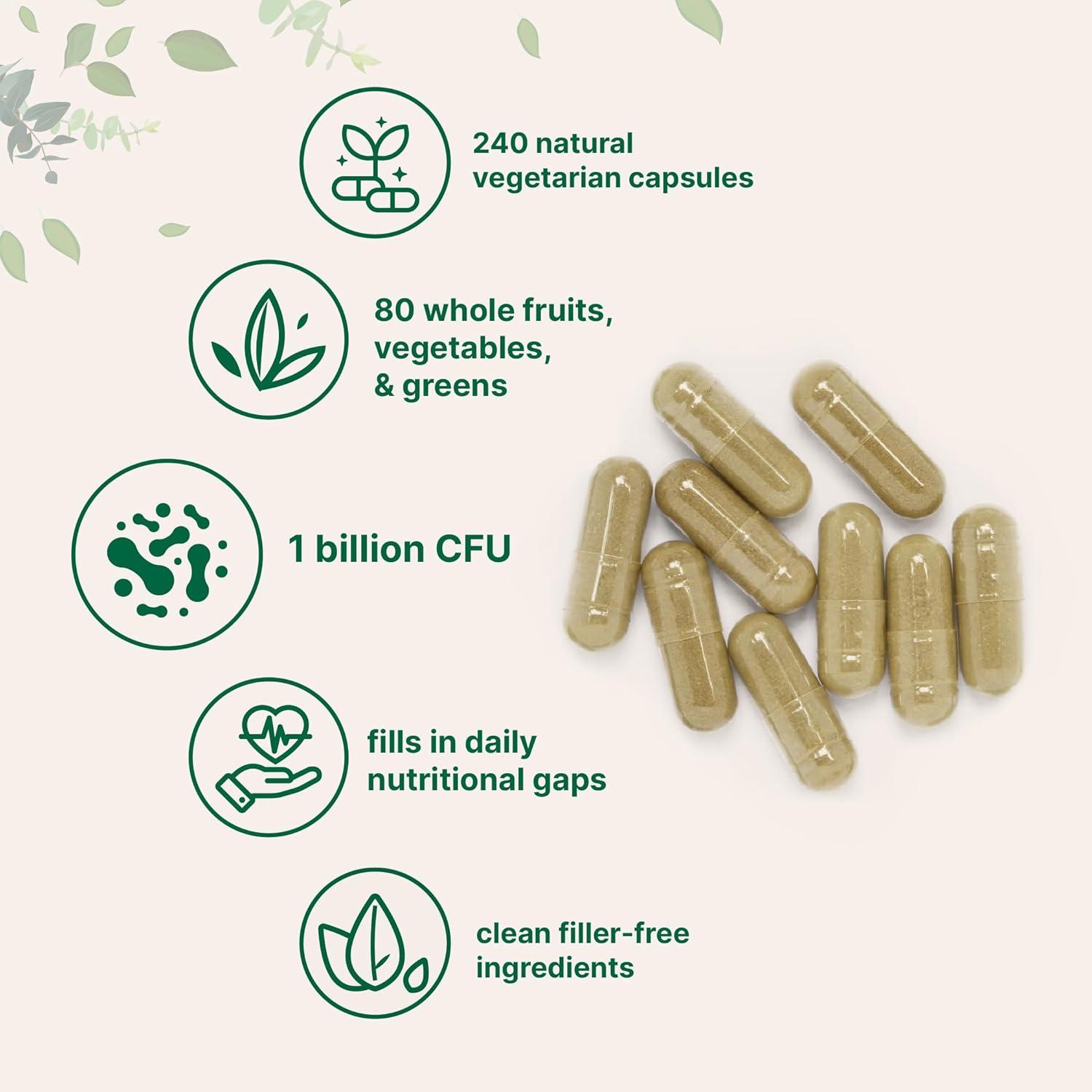 image:imageMicro Ingredients Fruit and Veggies Supplement with Probiotics 240 Vegetarian Capsules 80 Super Greens amp Fruits Complex Immune Gut amp Digestive Health Support