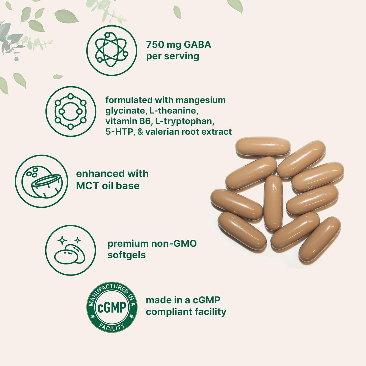 image:imageMicro Ingredients GABA 750 mg with MCT Oil 300 Softgels Gamma Aminobutyric Acid with Vitamin B6 5HTP LTheanine LTryptophan amp Magnesium Glycinate NonGMO cGMP Manufactured