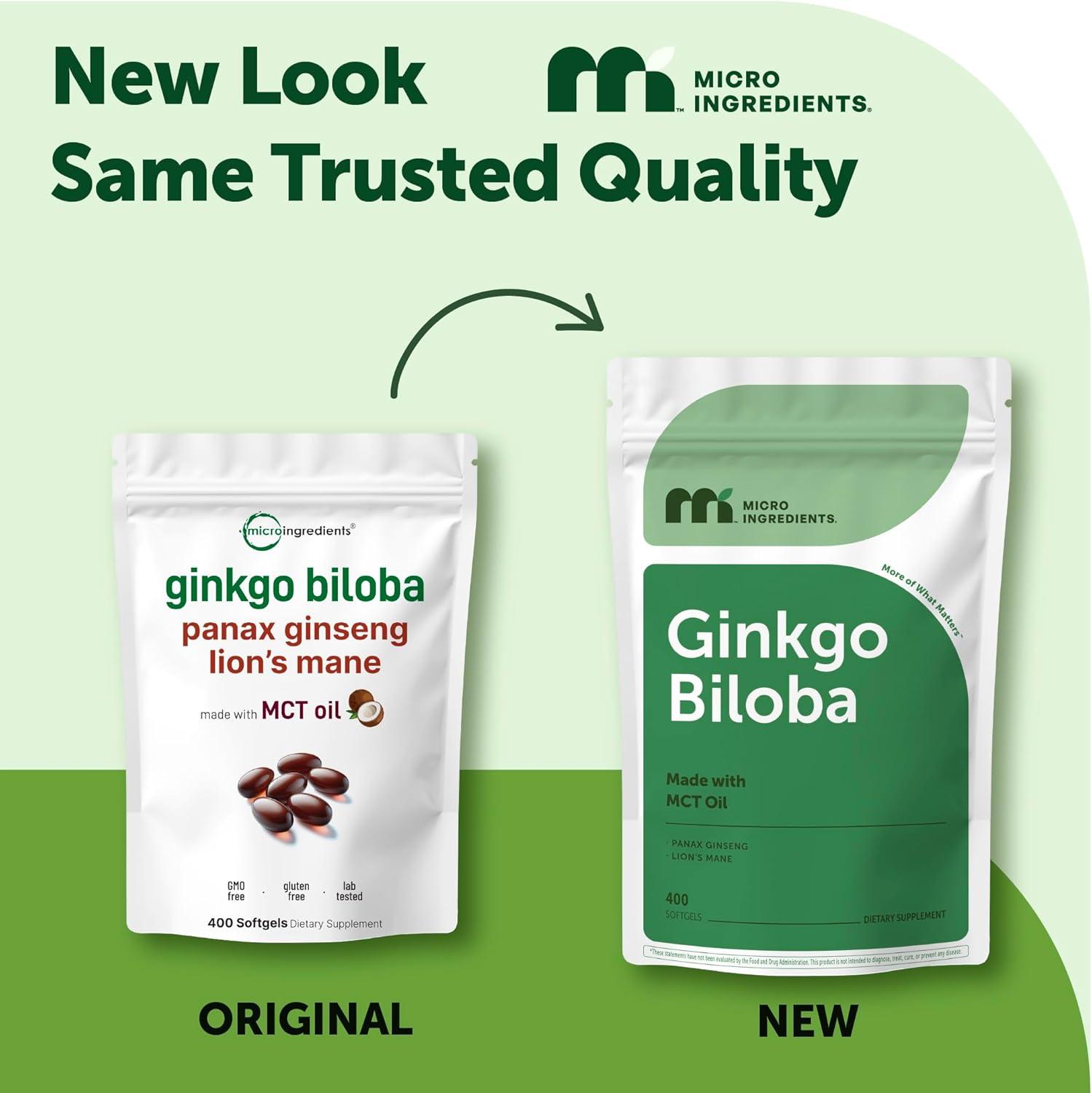 image:imageMicro Ingredients Ginkgo Biloba 120 mg Per Serving 400 Softgels 3in1 with Panax Ginseng amp Lions Mane Herbal Mushroom Blend Made with MCT Oil NonGMO