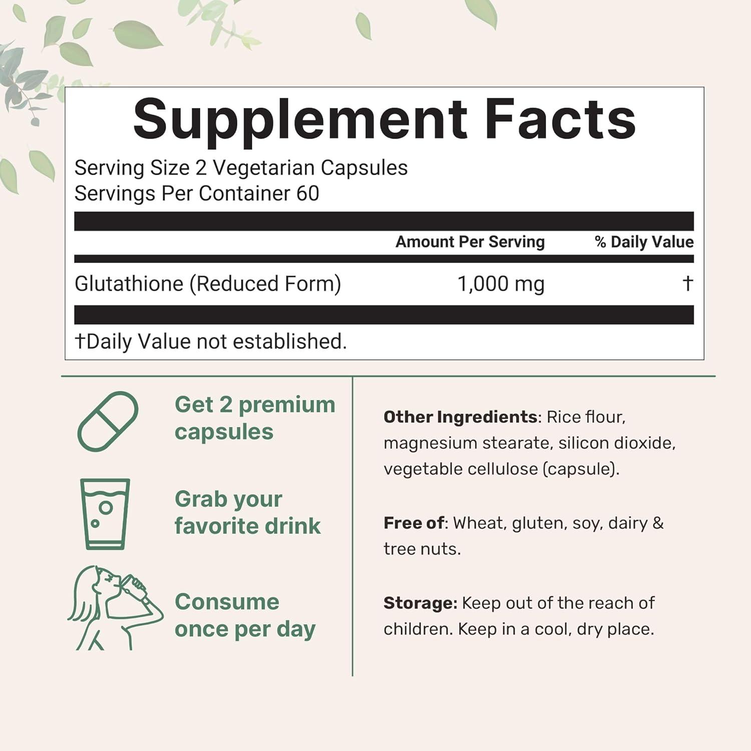 image:imageMicro Ingredients Glutathione 1000mg 120 Veggie Capsules Extra Strength Reduced Glutathione Active Antioxidant Form Liver Health amp Immune Support Supplement NonGMO Gluten Free Vegan