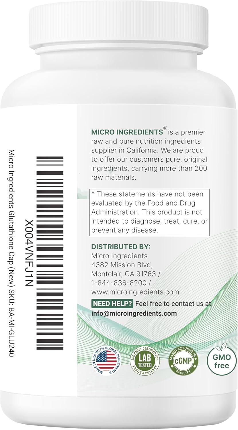image:imageMicro Ingredients Glutathione 500mg with 100mg Vitamin C Supplement 240 Veggie Capsules Reduced Glutathione Fat Soluble Ascorbyl Palmitate Complex NonGMO Filler Free