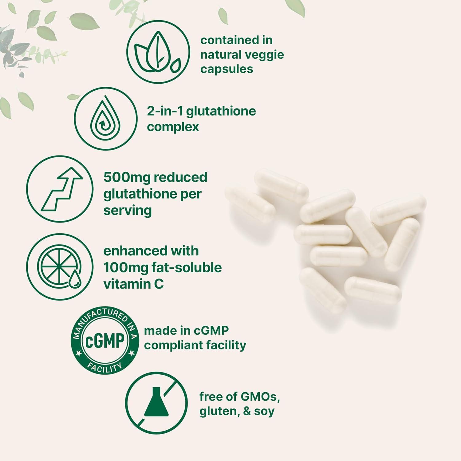 image:imageMicro Ingredients Glutathione 500mg with 100mg Vitamin C Supplement 240 Veggie Capsules Reduced Glutathione Fat Soluble Ascorbyl Palmitate Complex NonGMO Filler Free