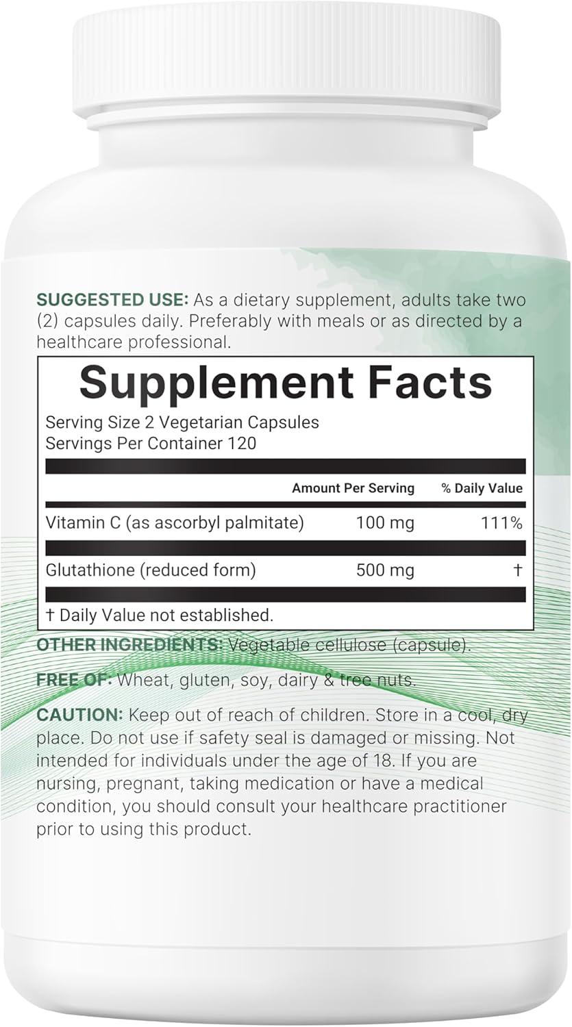image:imageMicro Ingredients Glutathione 500mg with 100mg Vitamin C Supplement 240 Veggie Capsules Reduced Glutathione Fat Soluble Ascorbyl Palmitate Complex NonGMO Filler Free
