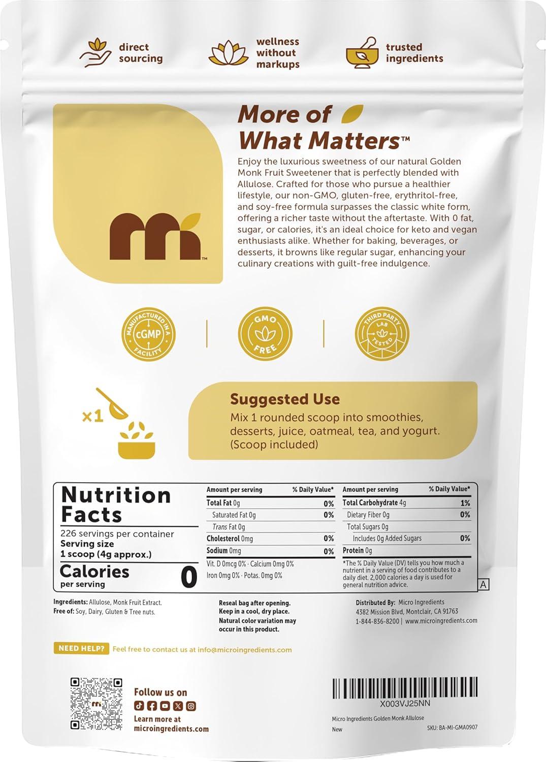 image:imageMicro Ingredients Golden Monk Fruit Sweetener with Allulose 2 lbs 11 Brown Sugar Substitute No Erythritol No Aftertaste Zero Calorie Sugar Alternative for Baking Coffee amp Tea Keto Vegan NonGMO