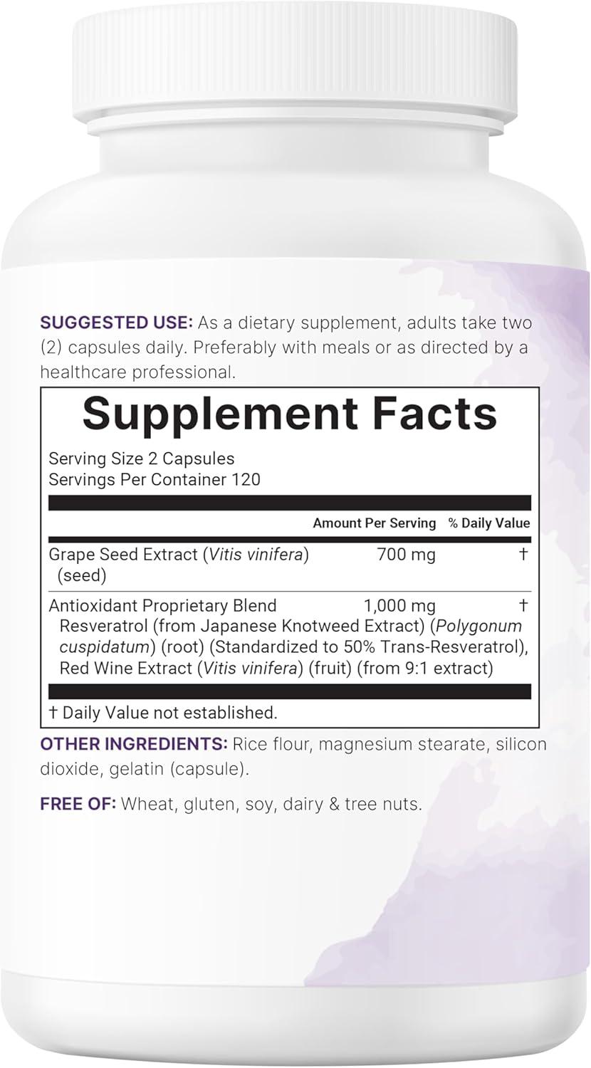 image:imageMicro Ingredients Grape Seed Extract 240 Capsules 3in1 Antioxidant Blend with Resveratrol amp Red Wine Extracts Max Strength Polyphenols Supplement NonGMO