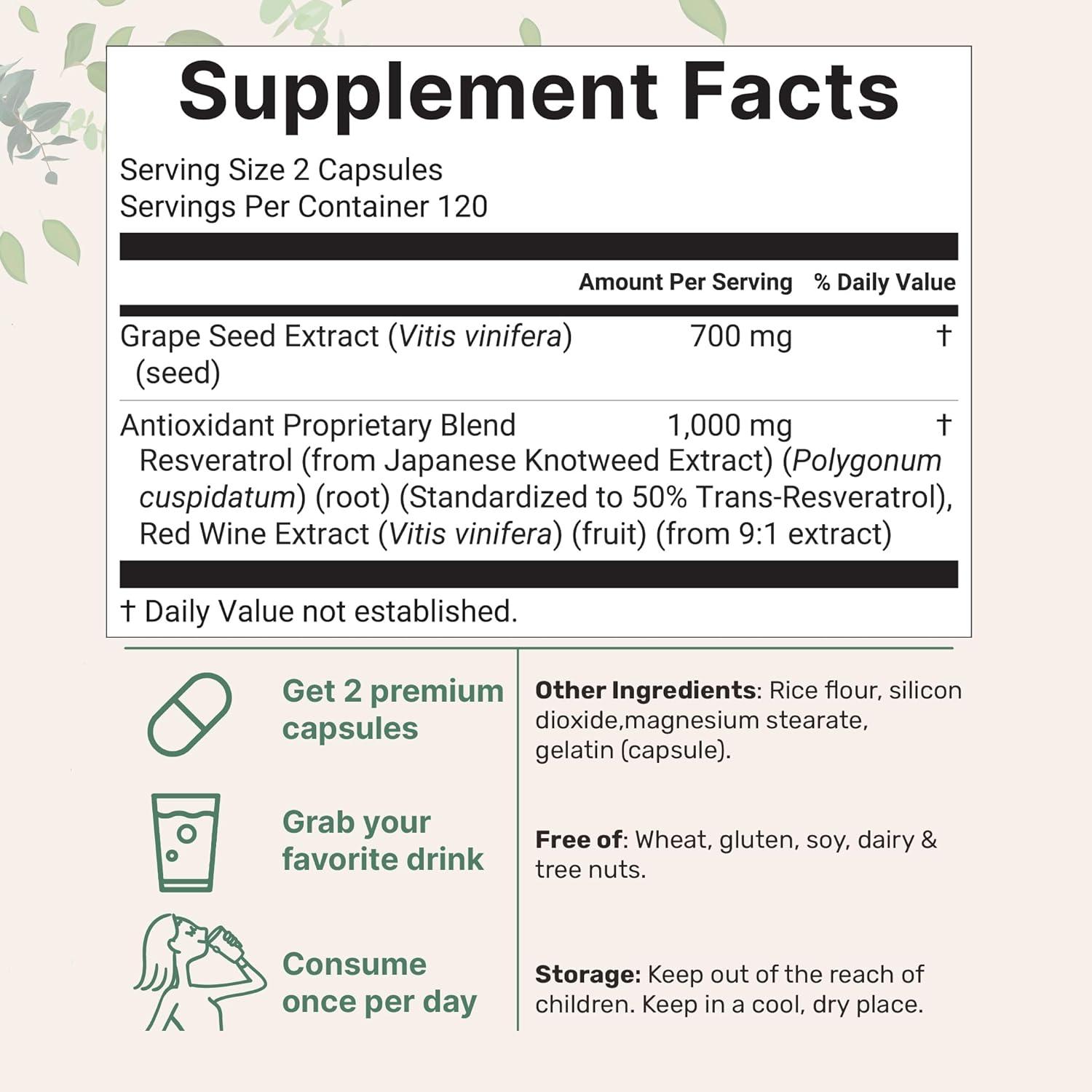 image:imageMicro Ingredients Grape Seed Extract 240 Capsules 3in1 Antioxidant Blend with Resveratrol amp Red Wine Extracts Max Strength Polyphenols Supplement NonGMO