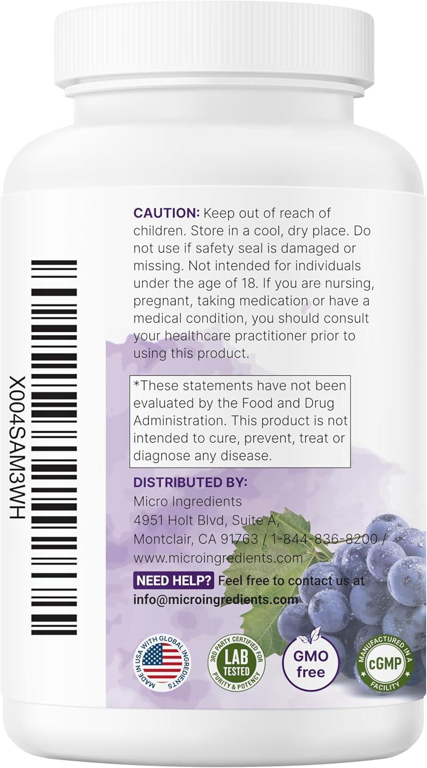image:imageMicro Ingredients Grape Seed Extract 240 Capsules 3in1 Antioxidant Blend with Resveratrol amp Red Wine Extracts Max Strength Polyphenols Supplement NonGMO