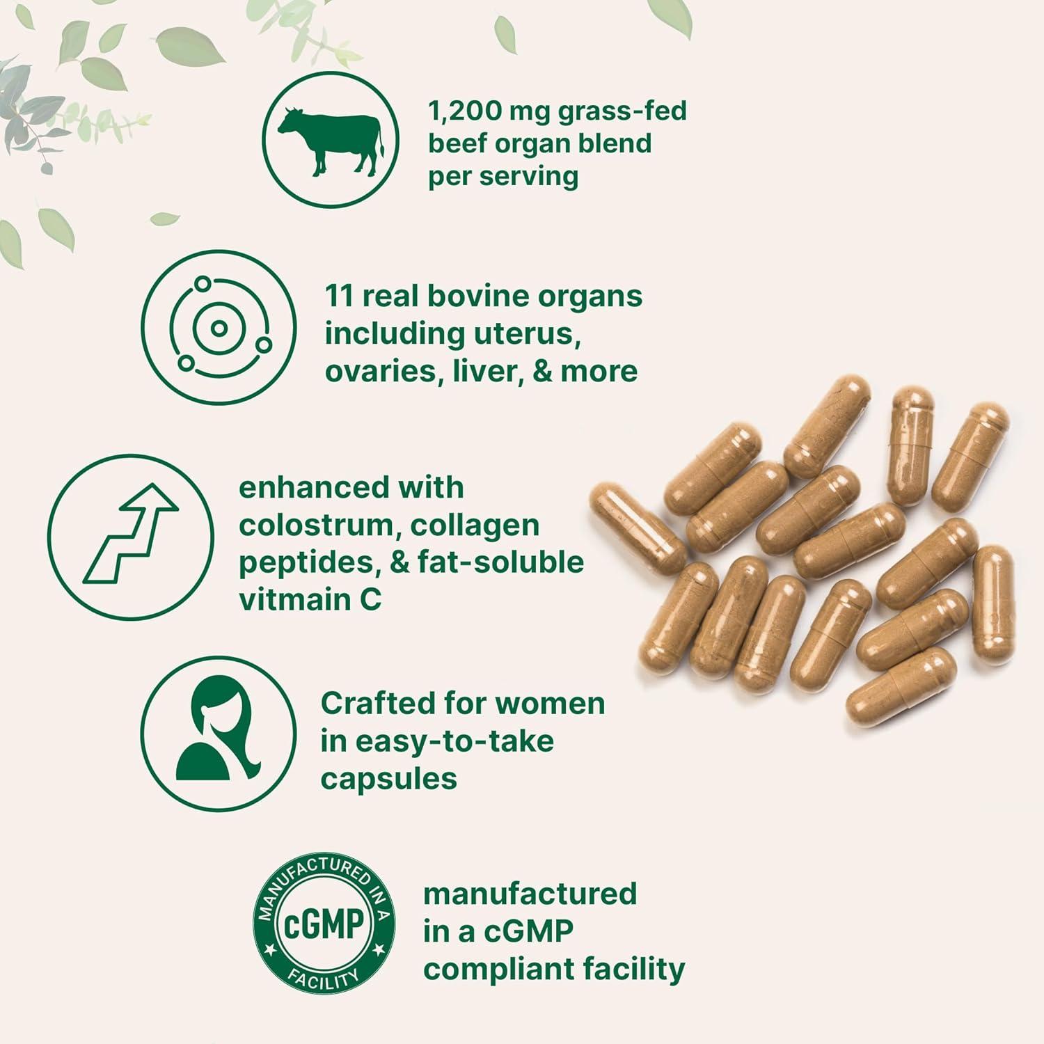 image:imageMicro Ingredients GrassFed Beef Organ Supplement for Women Bovine Beef Liver Kidney Heart amp Uterus Tissue 1200 mg Organ Blend Plus Vitamin C Colostrum amp Collagen 240 Capsules No Fillers