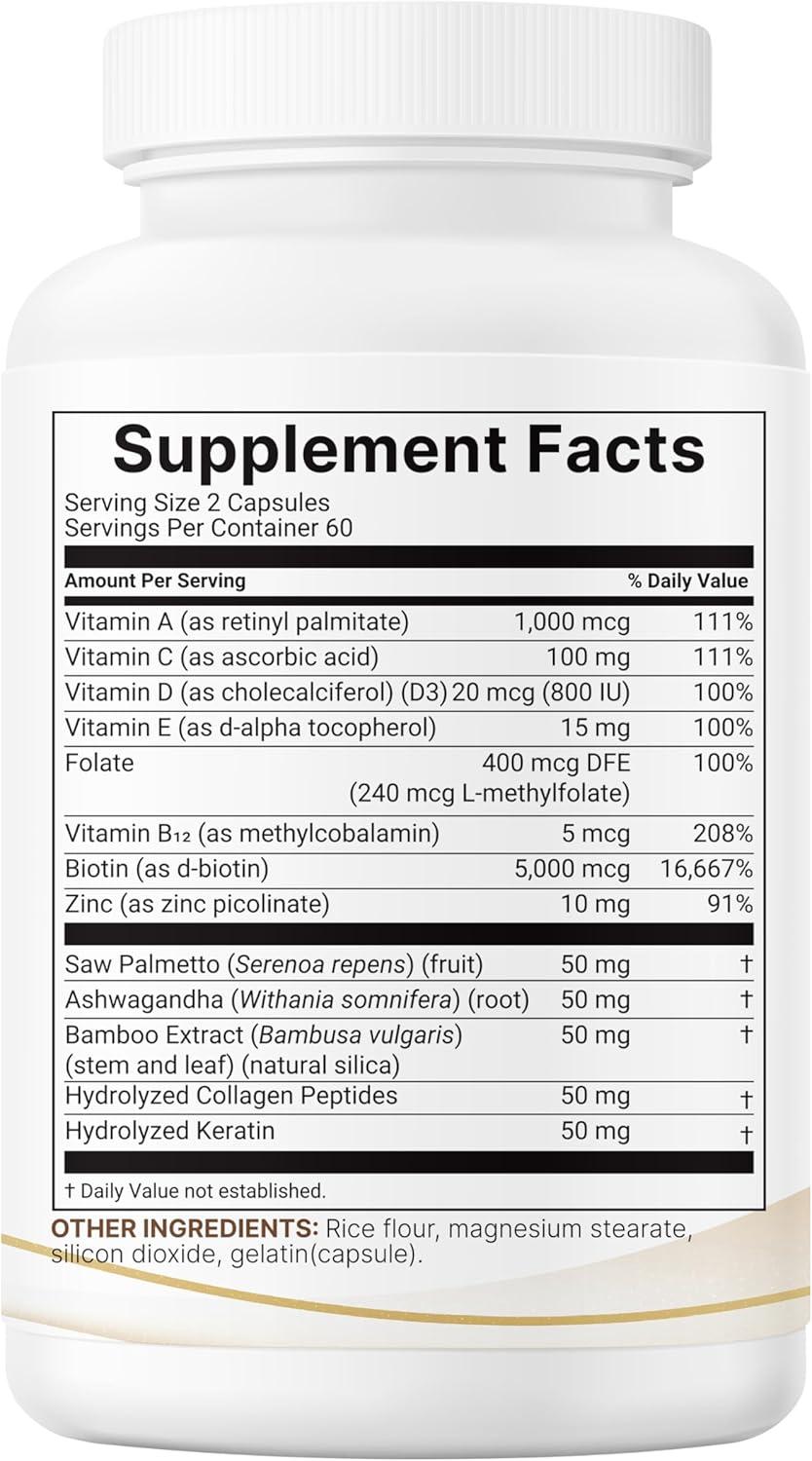 image:imageMicro Ingredients Hair Growth Vitamins for Women amp Men 120 Capsules 14in1 Formula with Biotin Collagen Keratin Saw Palmetto amp More Thicker Fuller Nourishes Thinning amp Loss Hair Support120 Count Pack of 1