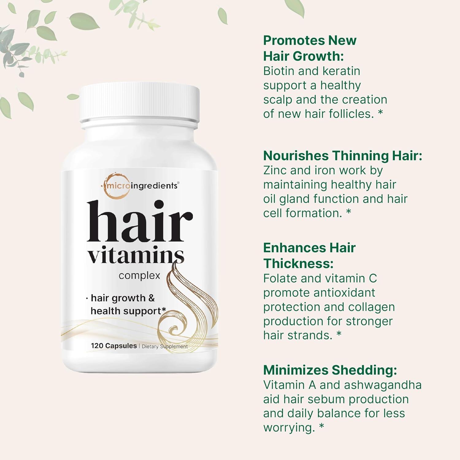 image:imageMicro Ingredients Hair Growth Vitamins for Women amp Men 120 Capsules 14in1 Formula with Biotin Collagen Keratin Saw Palmetto amp More Thicker Fuller Nourishes Thinning amp Loss Hair Support120 Count Pack of 1