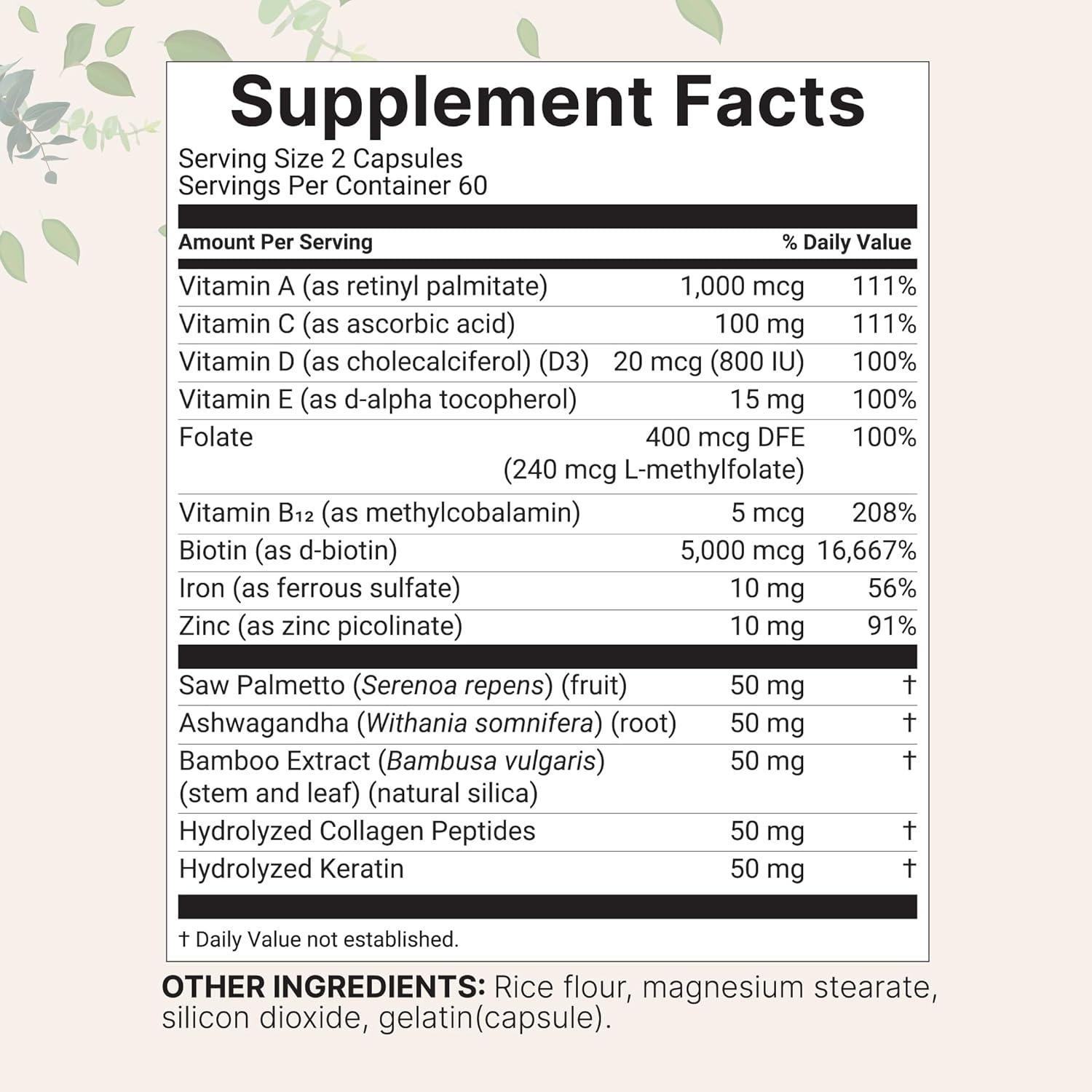 image:imageMicro Ingredients Hair Growth Vitamins for Women amp Men 120 Capsules 14in1 Formula with Biotin Collagen Keratin Saw Palmetto amp More Thicker Fuller Nourishes Thinning amp Loss Hair Support120 Count Pack of 1