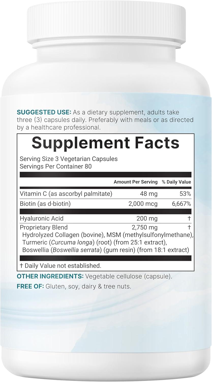 image:imageMicro Ingredients Hyaluronic Acid Complex 240 Vegetarian Capsules with Collagen MSM Vitamin C Biotin Turmeric amp Boswellia NonGMO FillerFree cGMP Manufactured amp Lab Tested