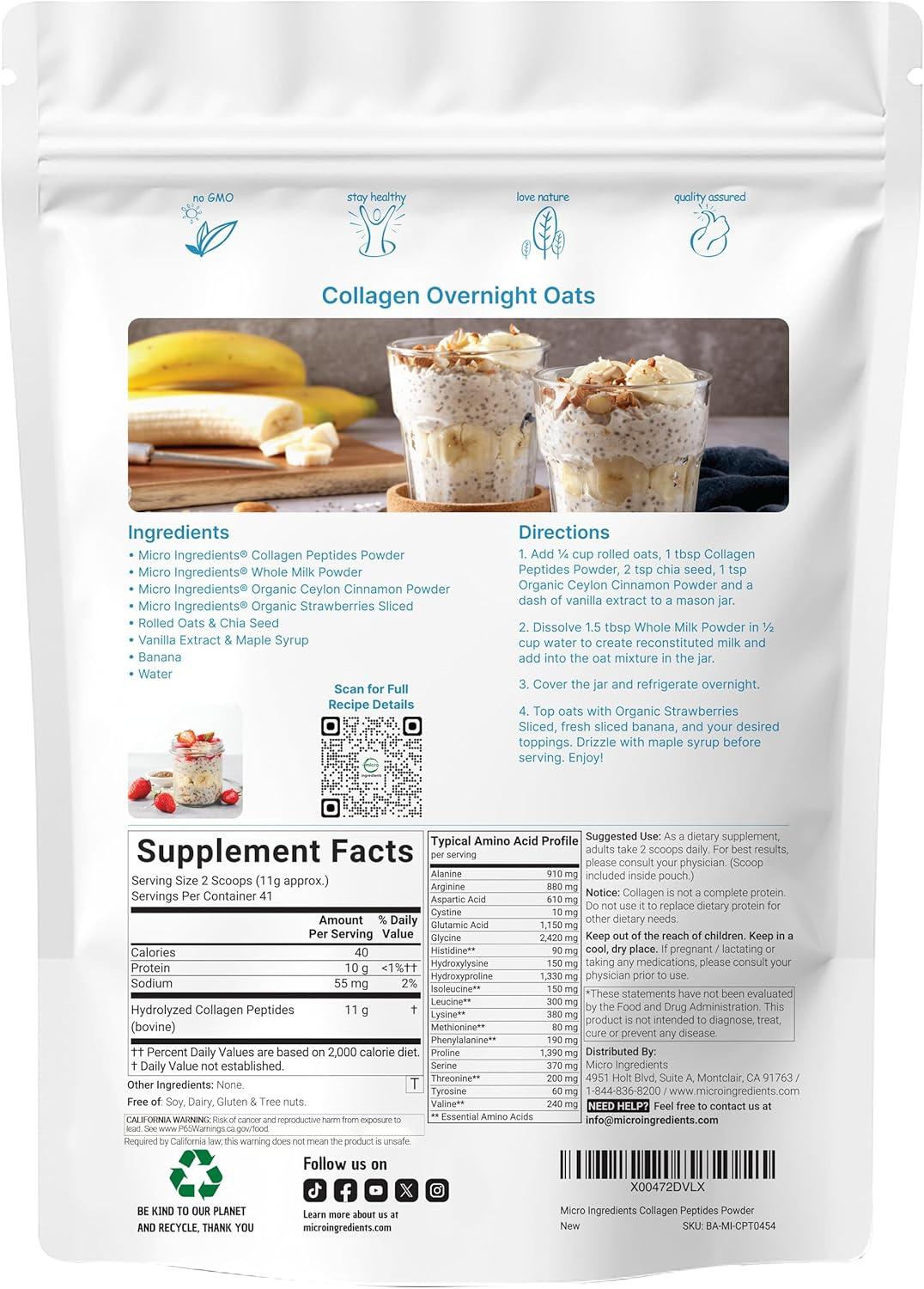image:imageMicro Ingredients Hydrolyzed Collagen Peptides Powder 1lb Type I amp III GrassFed Collagen for Women amp Men Unflavored Protein for Hair Skin Nails Joints Easy Dissolve Paleo NonGMO
