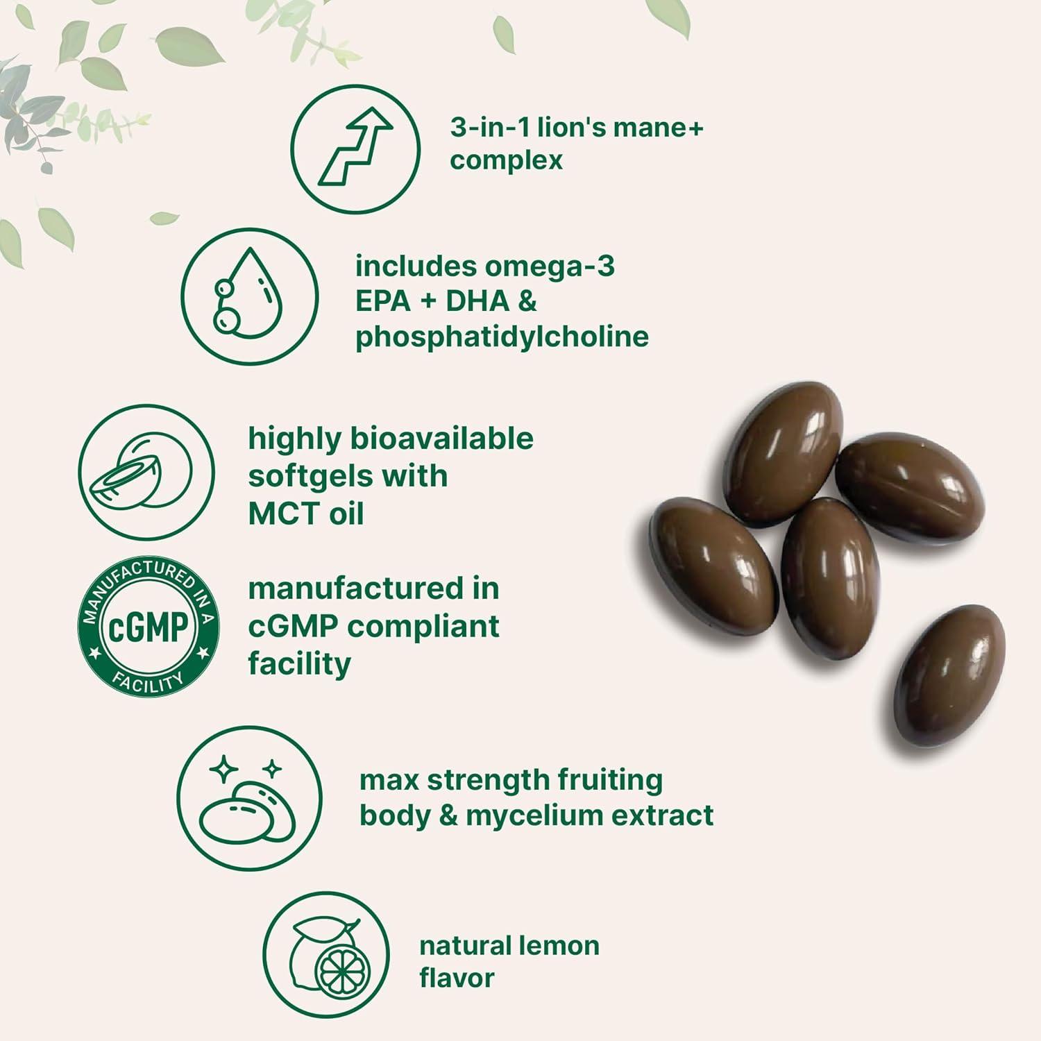 image:imageMicro Ingredients Lions Mane with Omega3 EPA DHA amp Phosphatidylserine 240 Softgels with MCT Oil for Better Absorption Fruiting Body amp Mycelium Superfood Mushroom Extract Lemon Flavored