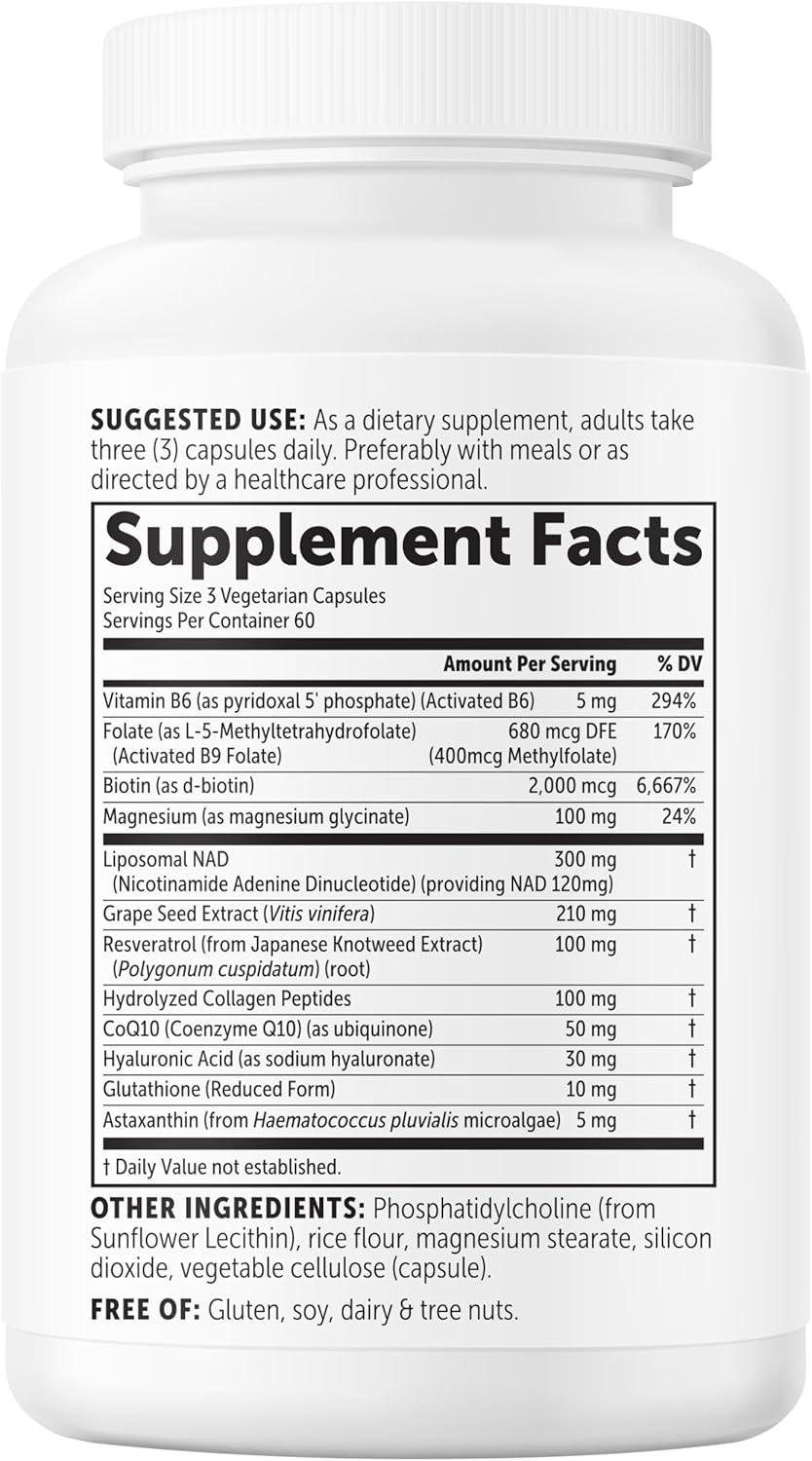 image:imageMicro Ingredients Liposomal NAD for Women Complex 180 Veggie Capsules NMN Pathway Supplement 12in1 Advanced NAD Formula with Resveratrol Hyaluronic Acid Glutathione amp Collagen