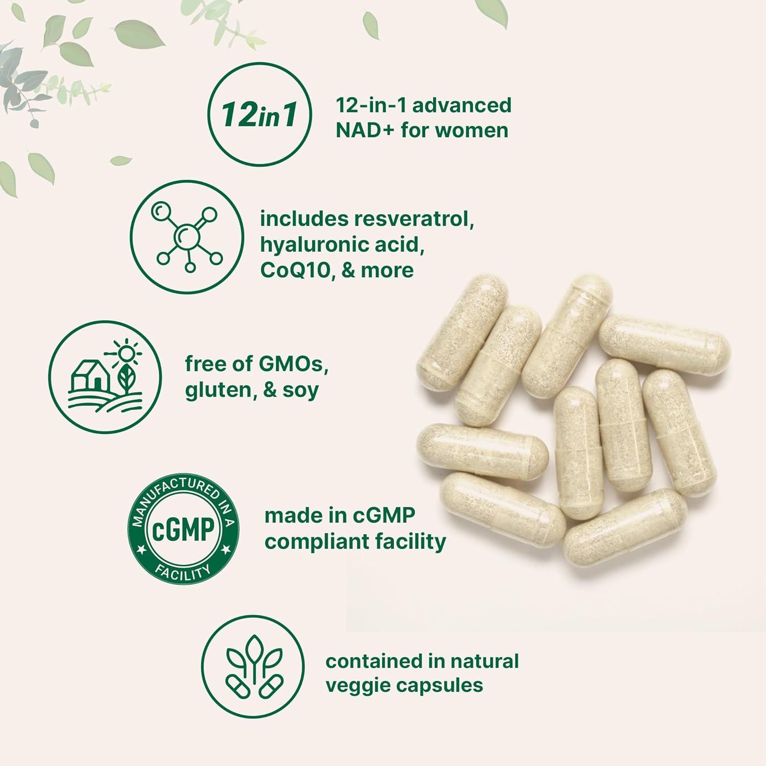 image:imageMicro Ingredients Liposomal NAD for Women Complex 180 Veggie Capsules NMN Pathway Supplement 12in1 Advanced NAD Formula with Resveratrol Hyaluronic Acid Glutathione amp Collagen