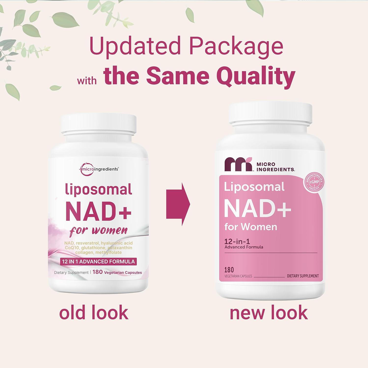 image:imageMicro Ingredients Liposomal NAD for Women Complex 180 Veggie Capsules NMN Pathway Supplement 12in1 Advanced NAD Formula with Resveratrol Hyaluronic Acid Glutathione amp Collagen