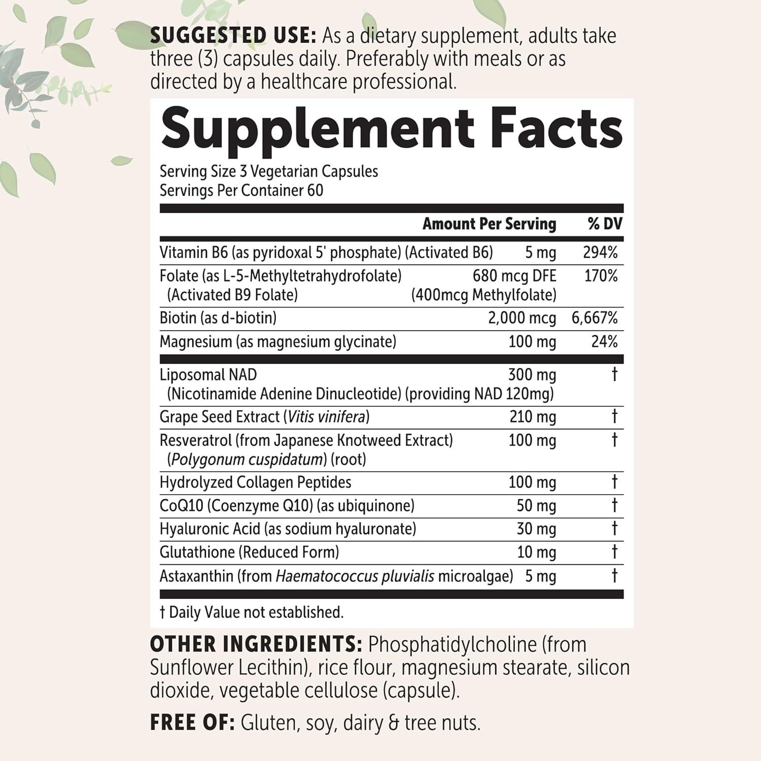image:imageMicro Ingredients Liposomal NAD for Women Complex 180 Veggie Capsules NMN Pathway Supplement 12in1 Advanced NAD Formula with Resveratrol Hyaluronic Acid Glutathione amp Collagen