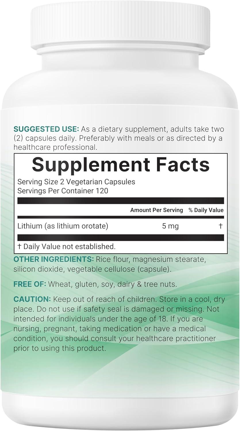 image:imageMicro Ingredients Lithium Orotate 5mg 240 Vegetarian Capsules 5mg Per Serving Elemental Lithium Trace Mineral Stable LowDose Orotate Form NonGMO Filler Free