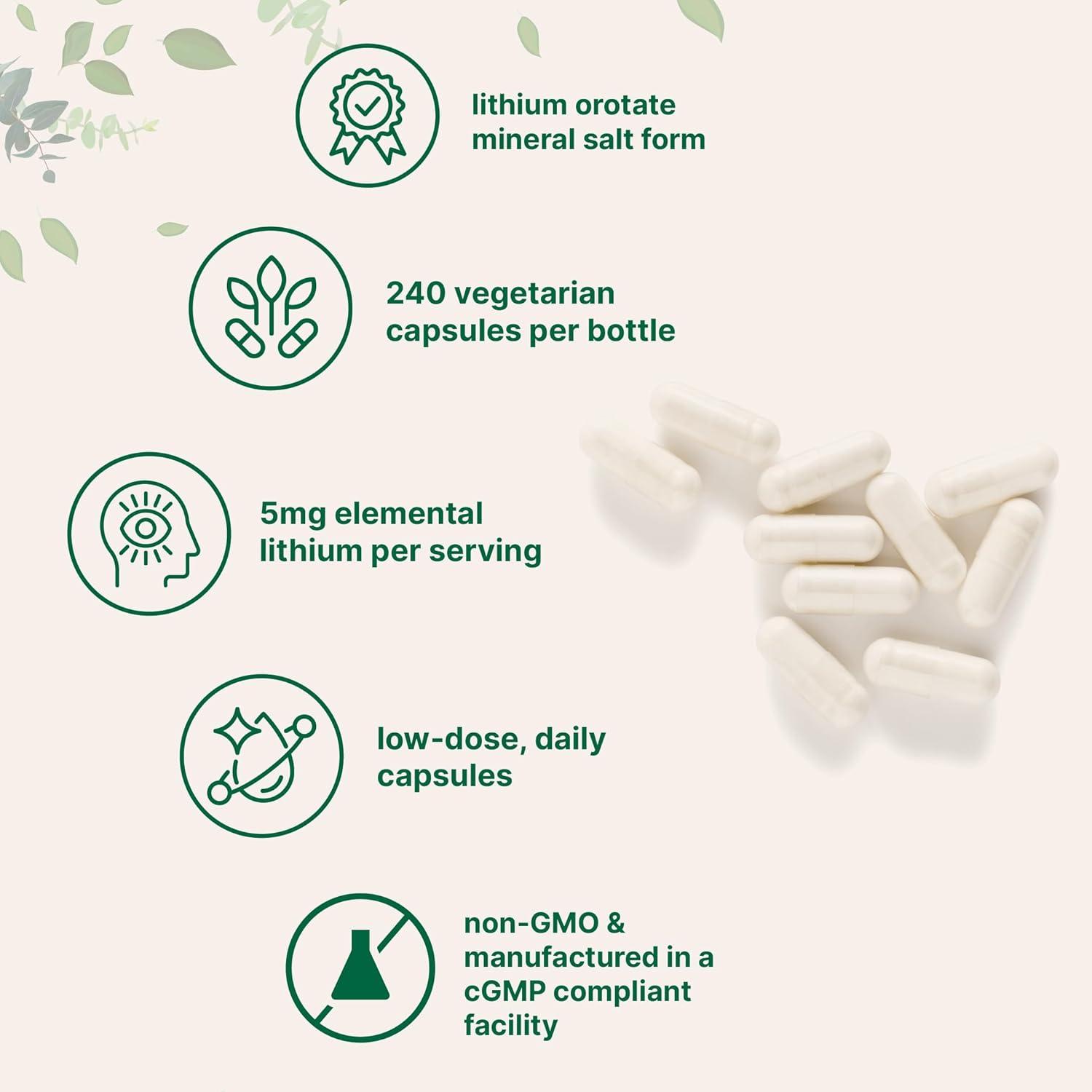 image:imageMicro Ingredients Lithium Orotate 5mg 240 Vegetarian Capsules 5mg Per Serving Elemental Lithium Trace Mineral Stable LowDose Orotate Form NonGMO Filler Free