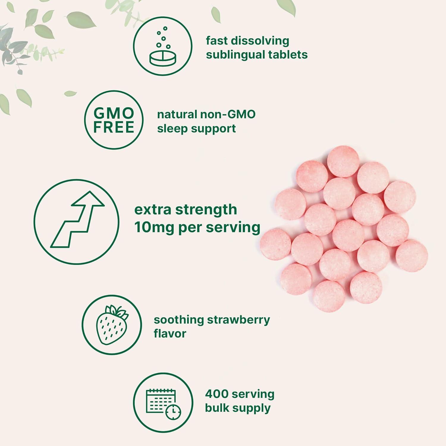 image:imageMicro Ingredients Melatonin 10mg 400 Tablets Natural Strawberry Flavor Fast Dissolve No Drug Vegetarian Friendly NonGMO No Gluten Sugar Free