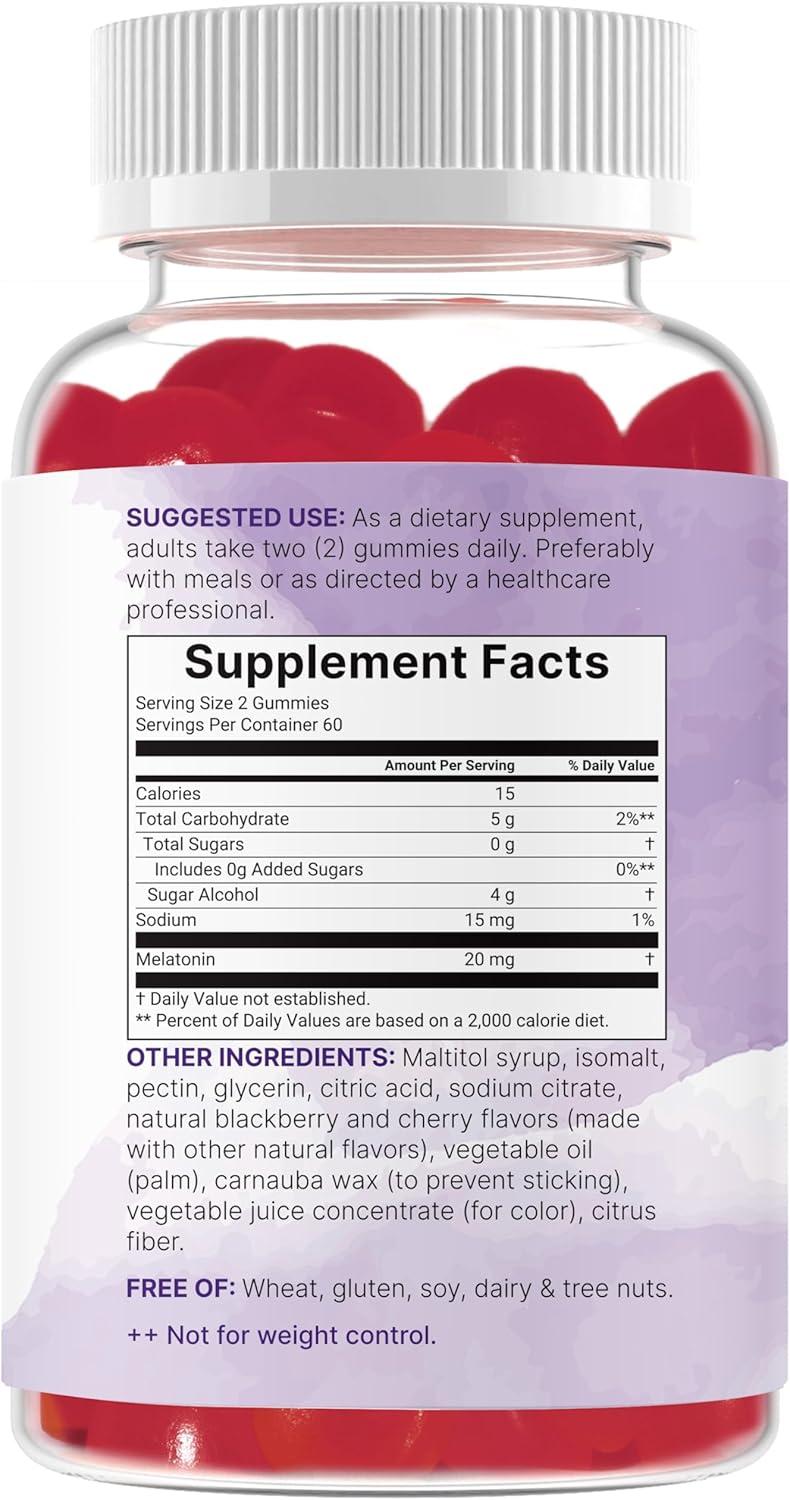 image:imageMicro Ingredients Melatonin 20mg Gummies for Adults 120 Count Sleep Aid 10mg Melatonin per Gummy Sugar Free BlackBerry Cherry Flavor No Drug NonHabitForming NonGMO Gluten Free