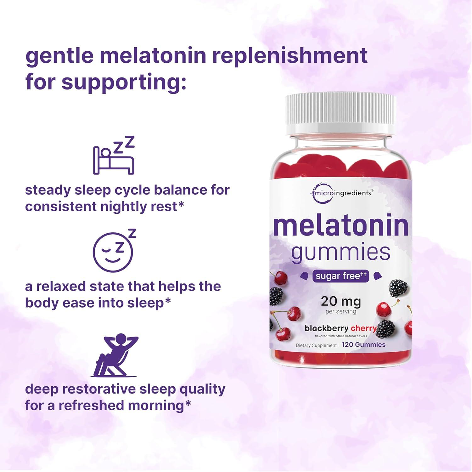 image:imageMicro Ingredients Melatonin 20mg Gummies for Adults 120 Count Sleep Aid 10mg Melatonin per Gummy Sugar Free BlackBerry Cherry Flavor No Drug NonHabitForming NonGMO Gluten Free