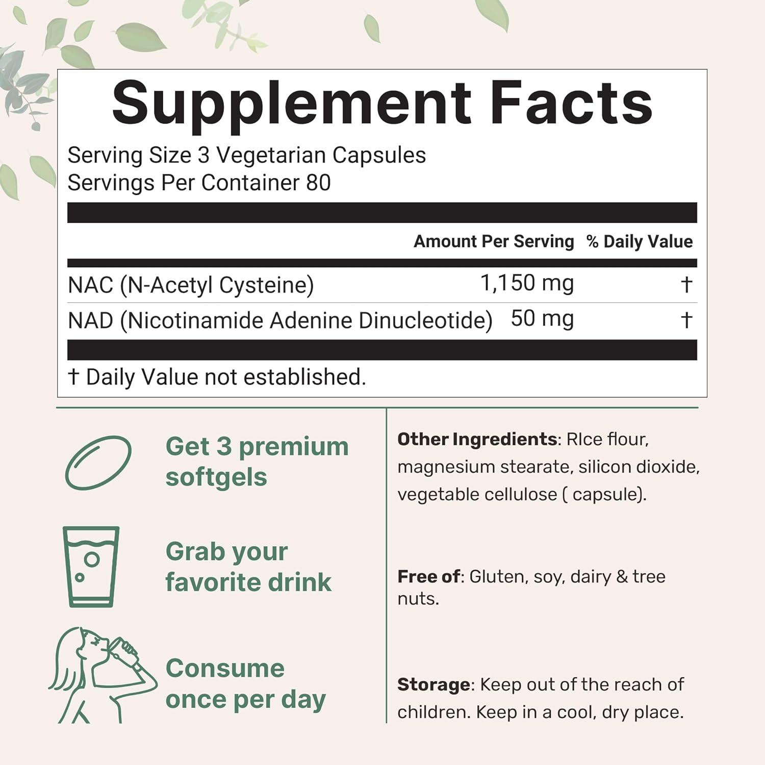 image:imageMicro Ingredients NAC with NAD 240 Vegetarian Capsules 1200 mg Per Serving 2in1 NAcetylLCysteine with Nicotinamide Adenine Dinucleotide NonGMO cGMP Manufactured