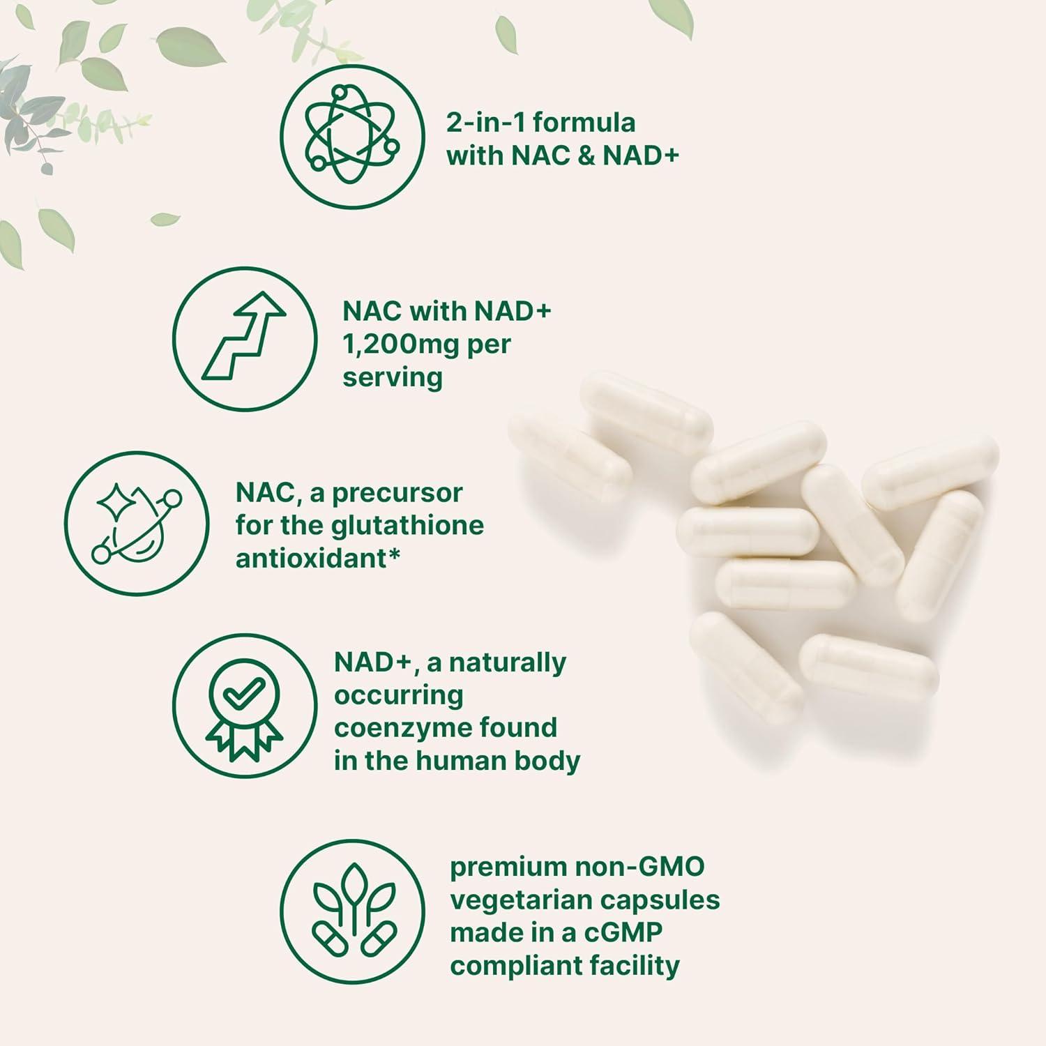 image:imageMicro Ingredients NAC with NAD 240 Vegetarian Capsules 1200 mg Per Serving 2in1 NAcetylLCysteine with Nicotinamide Adenine Dinucleotide NonGMO cGMP Manufactured