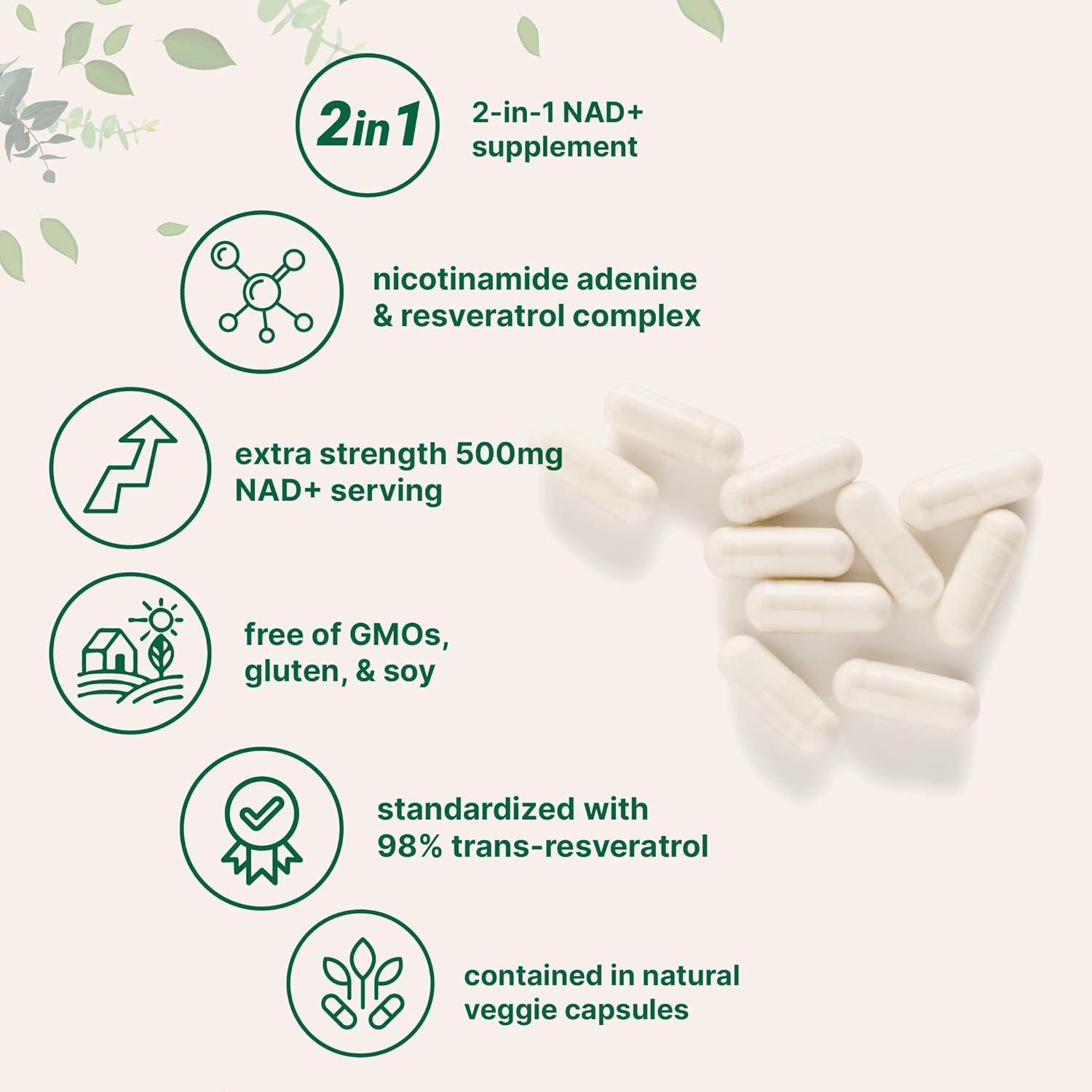 image:imageMicro Ingredients NAD 500mg with Resveratrol 240 Veggie Capsules 2in1 NAD Supplement for Women amp Men NMN Pathway Alternative NonGMO Gluten Free